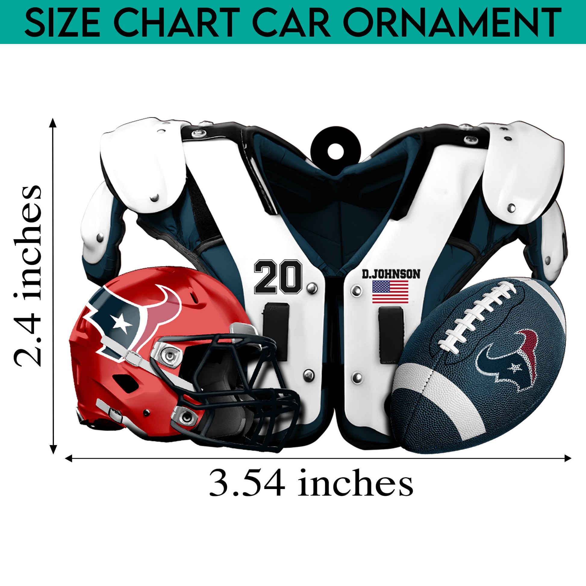 Houston Texans Car Ornament Custom Name And Number, Sport Ornament , Sport Decorations ETRG-52166