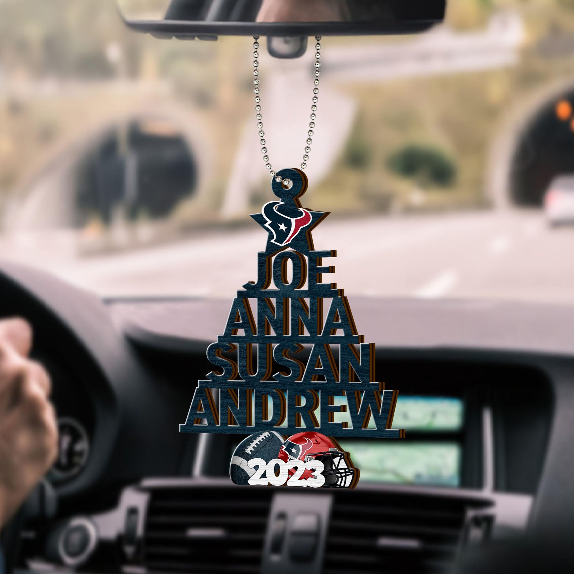 Houston Texans Car Ornament Custom Names And Choose Number Of Names, Sport Team And Christmas Tree Ornament ETRG-52189