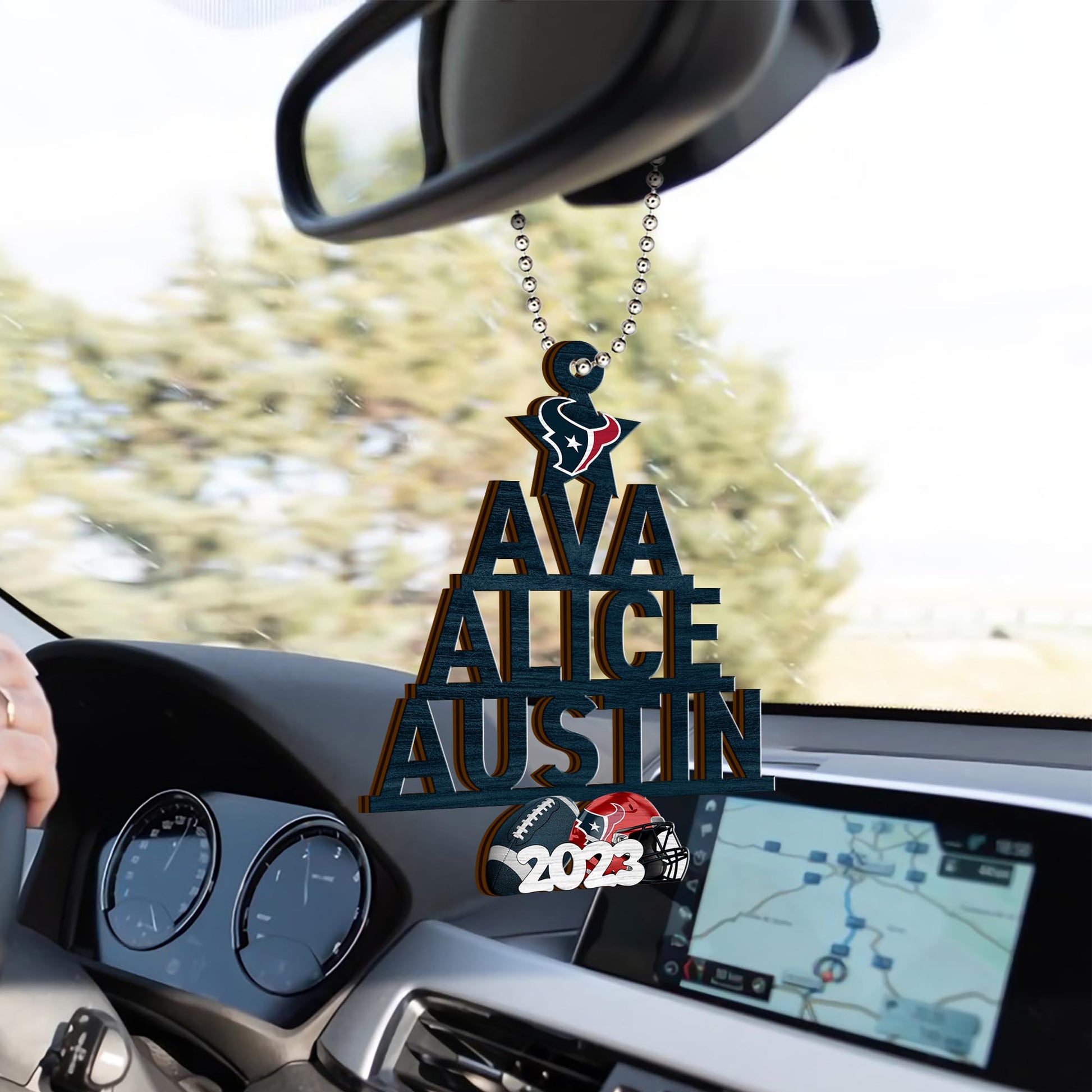 Houston Texans Car Ornament Custom Names And Choose Number Of Names, Sport Team And Christmas Tree Ornament ETRG-52189