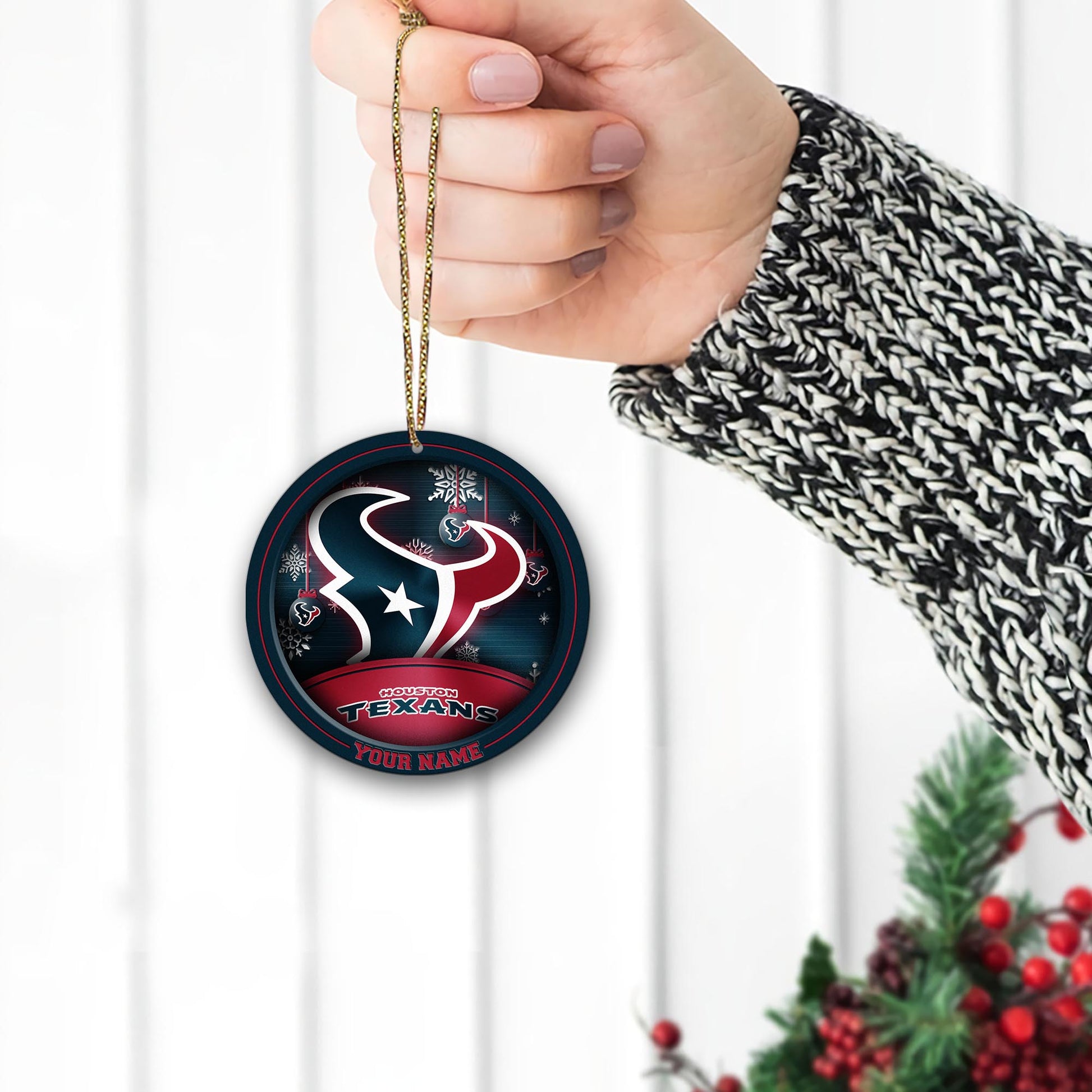 Houston Texans Circle Aluminium Custom Ornament 2 Side Trending New Arrivals H52912 ETUG311023