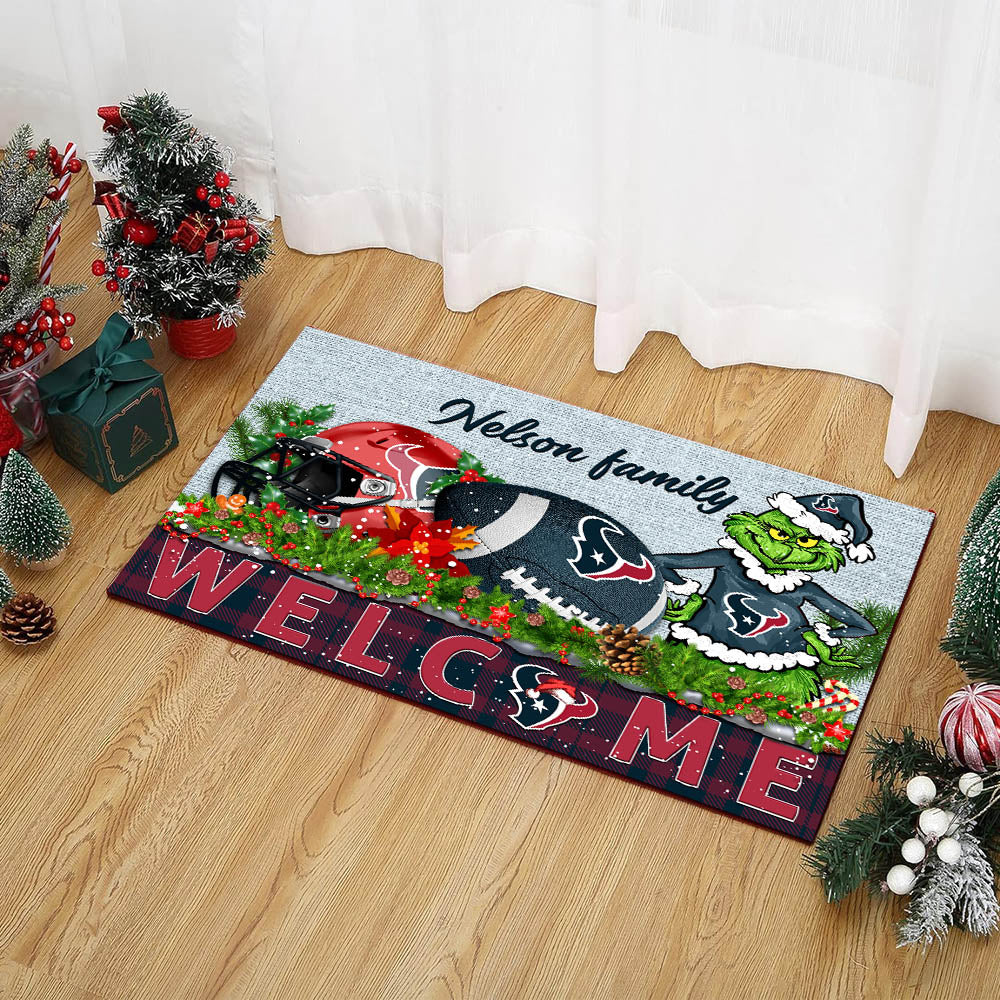 Houston Texans Football Team Doormat Personalized Your Family Name, Sport And Grinch Doormat, Football Lovers Gifts, Home Decorations ETHY-53152