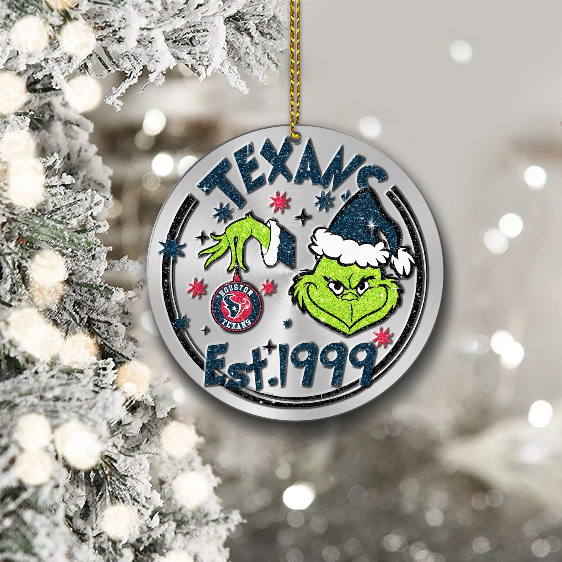Houston Texans Grinch Circle Aluminium Ornament 2 Side Trending New Arrivals H52900 ETUG311023
