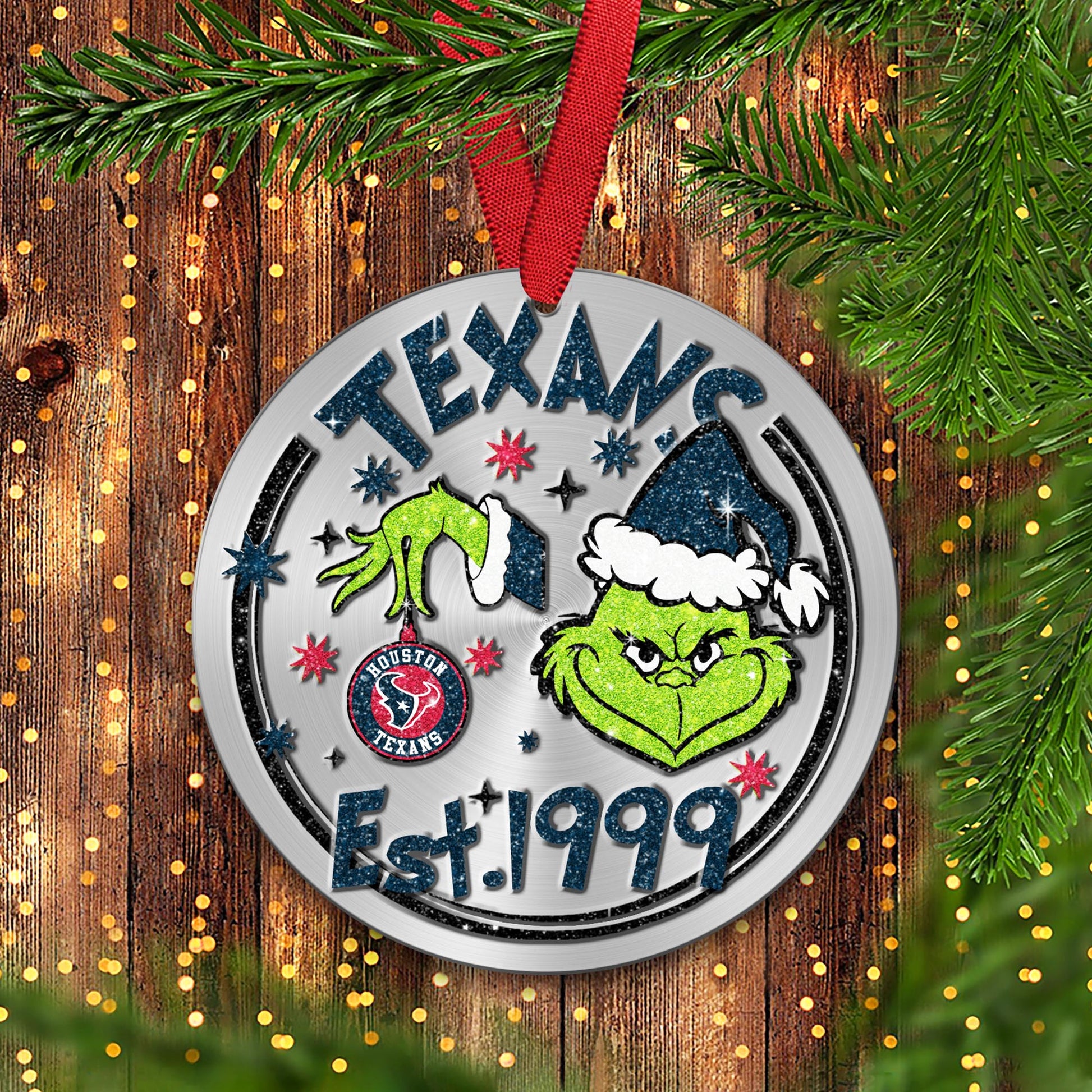 Houston Texans Grinch Circle Aluminium Ornament 2 Side Trending New Arrivals H52900 ETUG311023