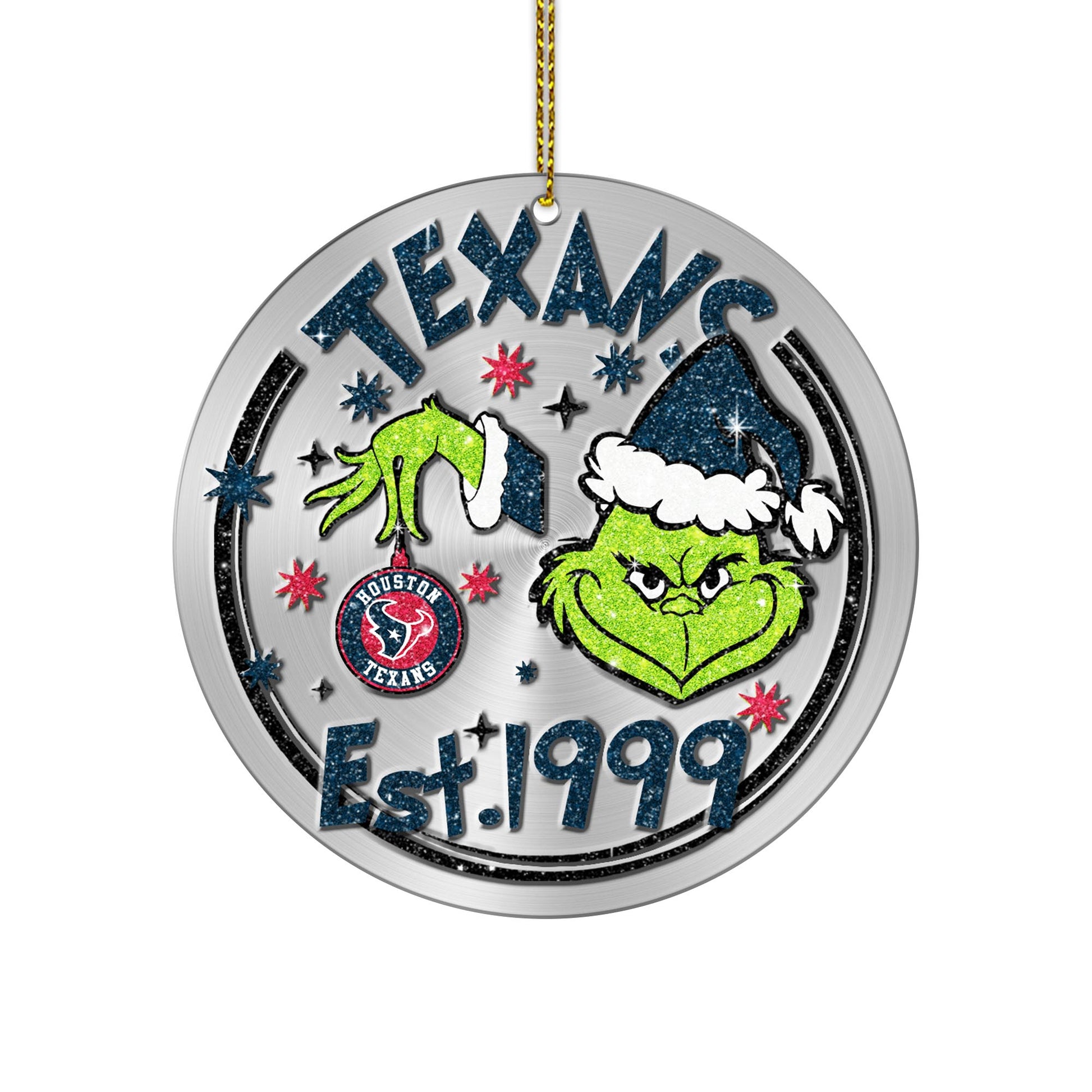 Houston Texans Grinch Circle Aluminium Ornament 2 Side Trending New Arrivals H52900 ETUG311023