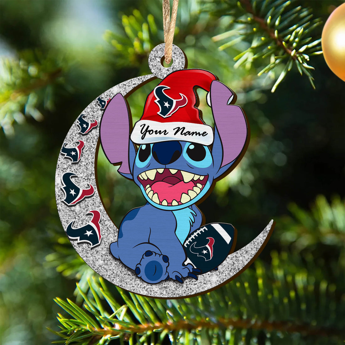 Houston Texans Wooden Ornament Personalized Your Name , Football Team And St With Moon Ornament, Fan Gifts, Sport Home Decorations ETHY-52639