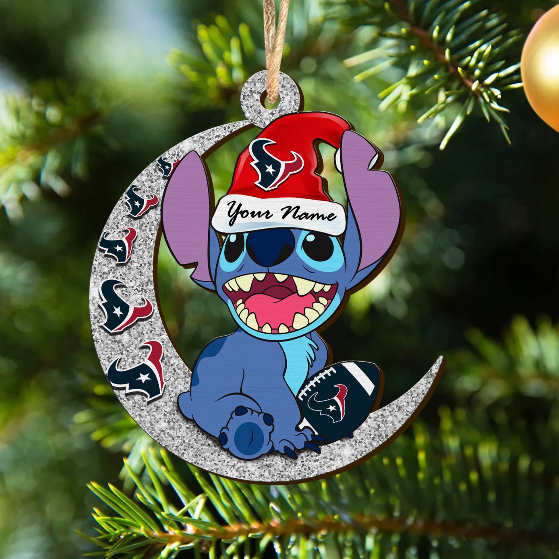 Houston Texans Wooden Ornament Personalized Your Name , Football Team And St With Moon Ornament, Fan Gifts, Sport Home Decorations ETHY-52639