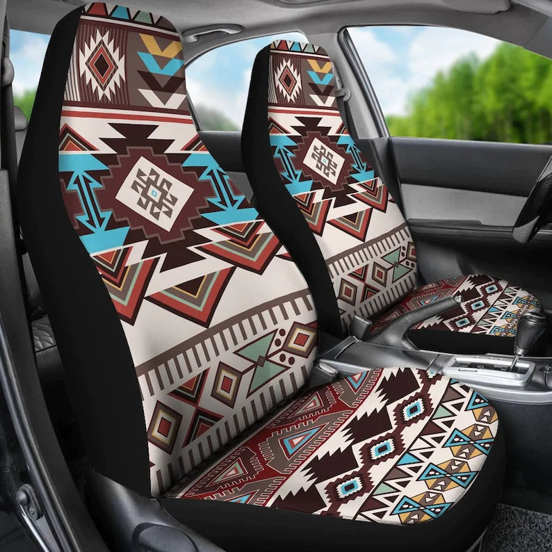 Brown Boho Chic Bohemian Aztec Car Seat Covers Pair, Seat Cover for Car, Car Seat Protector, Car Accessory