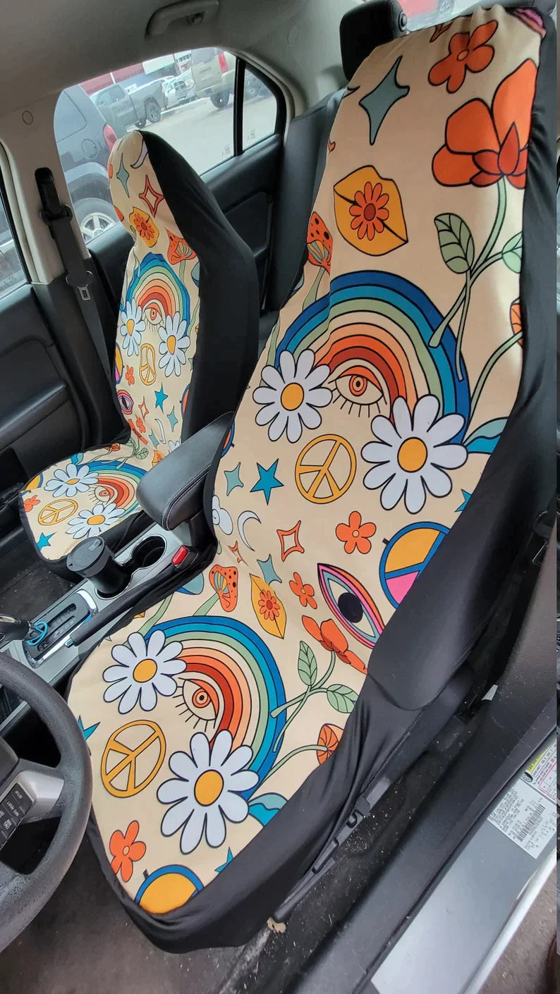 Peace and Love Car Seat Covers, Retro Car Seat Covers, Hippie Car Seat Covers