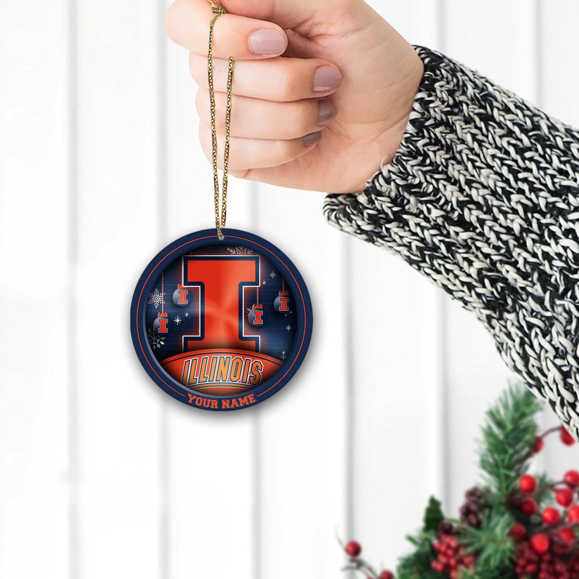 Illinois Fighting Illini Circle Aluminium Custom Ornament 2 Side Trending New Arrivals H52912 ETUG311023