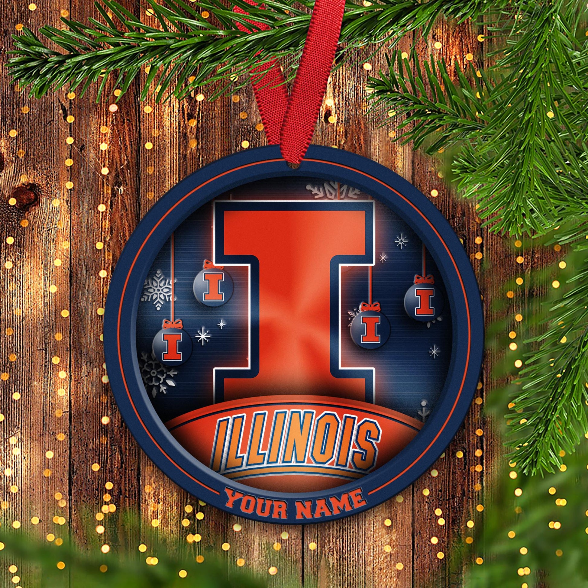 Illinois Fighting Illini Circle Aluminium Custom Ornament 2 Side Trending New Arrivals H52912 ETUG311023