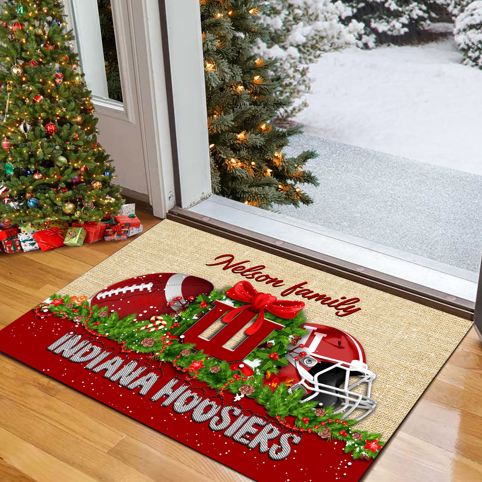 Indiana Hoosiers Doormat Personalized Your Name, Sport Team Doormat, Christmas Gifts For Football Fan, Home Decor ETHY-52726