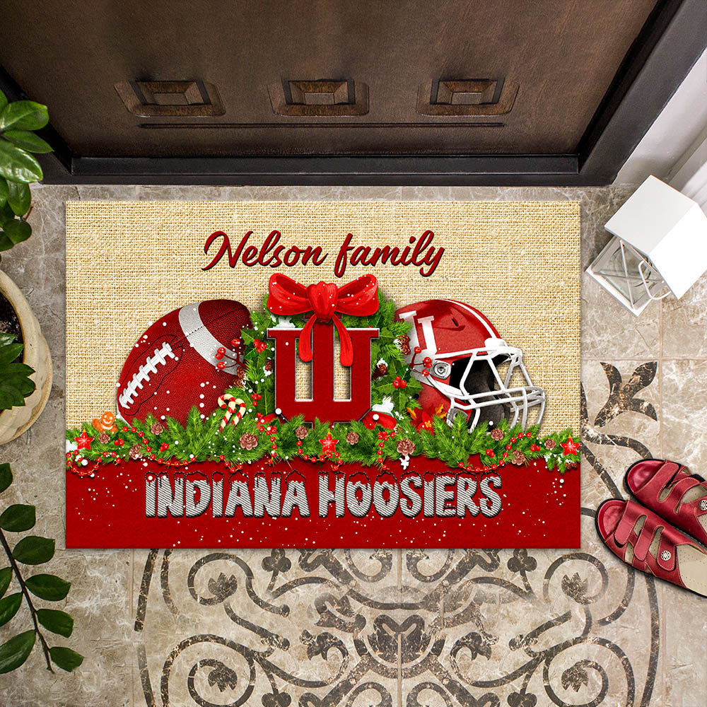Indiana Hoosiers Doormat Personalized Your Name, Sport Team Doormat, Christmas Gifts For Football Fan, Home Decor ETHY-52726