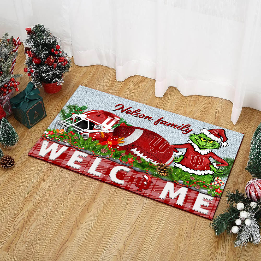 Indiana Hoosiers Football Team Doormat Personalized Your Family Name, Sport And Grinch Doormat, Football Lovers Gifts, Home Decorations ETHY-53152