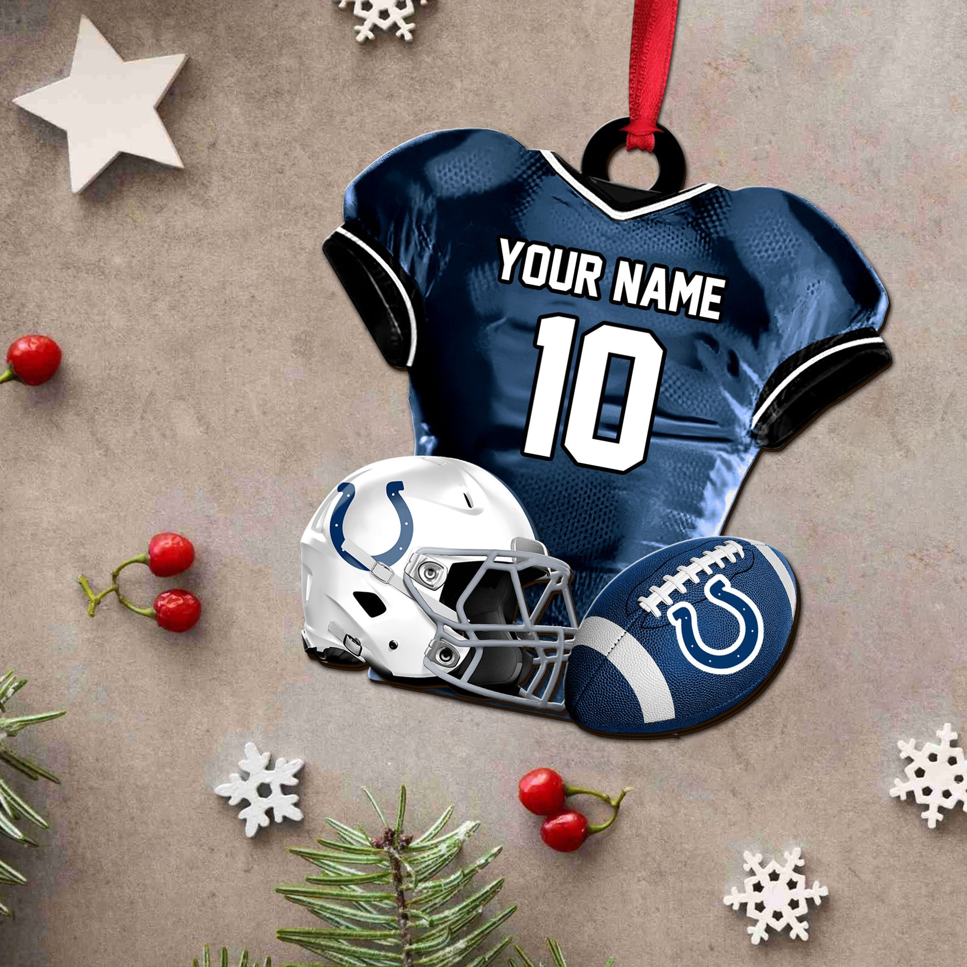 Indianapolis Colts 2 Layered Piece Wooden Ornament Custom Name And Number, Sport Team Ornament, Sport Gifts ETRG-52175