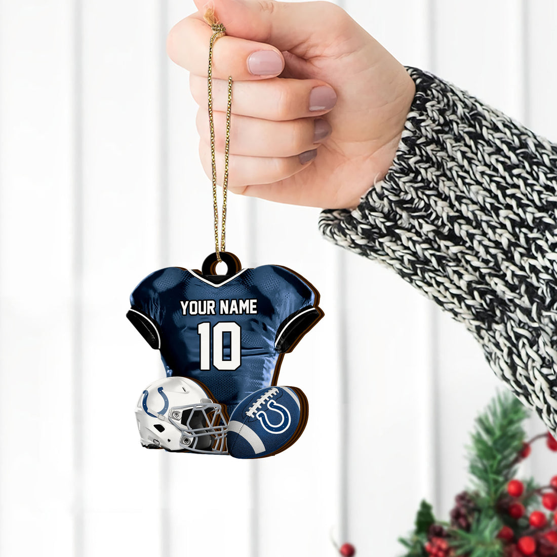 Indianapolis Colts 2 Layered Piece Wooden Ornament Custom Name And Number, Sport Team Ornament, Sport Gifts ETRG-52175