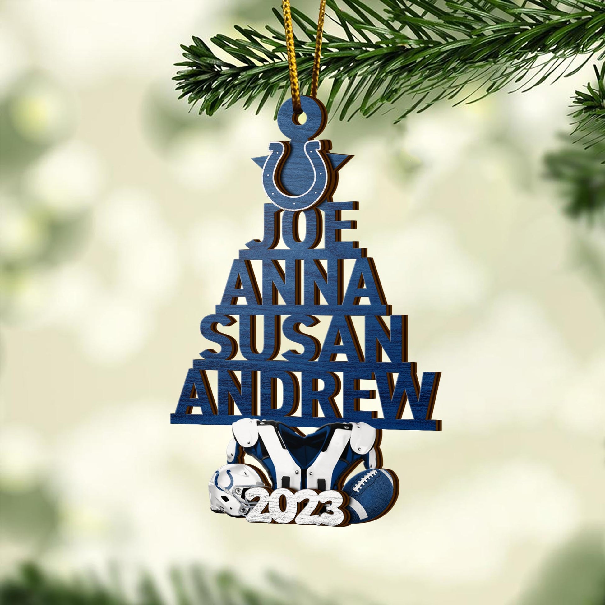 Indianapolis Colts 2 Layered Piece Wooden Ornament Custom Names And Choose Number Of Names, Sport Team And Christmas Tree Ornament ETRG-52211