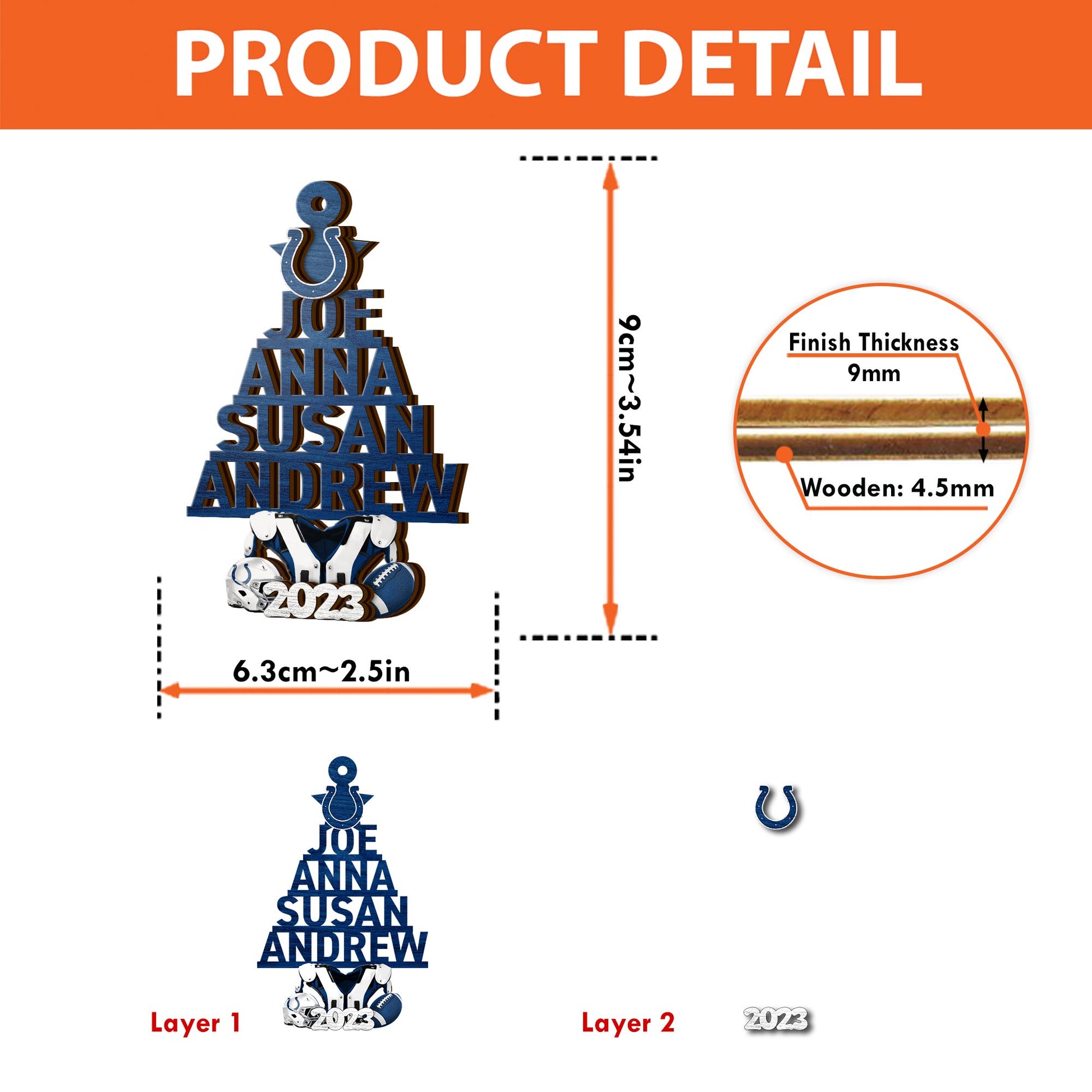 Indianapolis Colts 2 Layered Piece Wooden Ornament Custom Names And Choose Number Of Names, Sport Team And Christmas Tree Ornament ETRG-52211