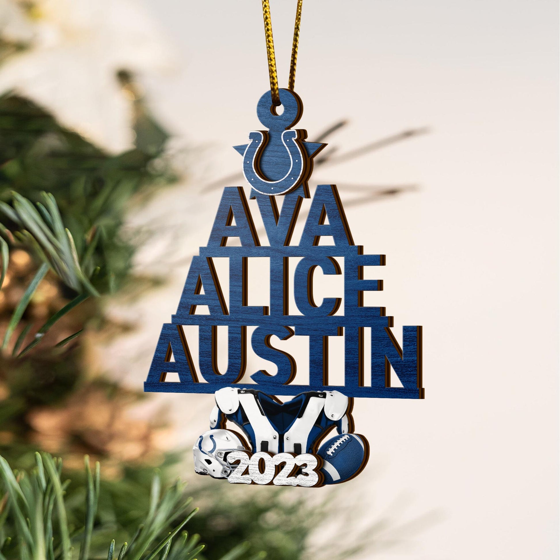 Indianapolis Colts 2 Layered Piece Wooden Ornament Custom Names And Choose Number Of Names, Sport Team And Christmas Tree Ornament ETRG-52211