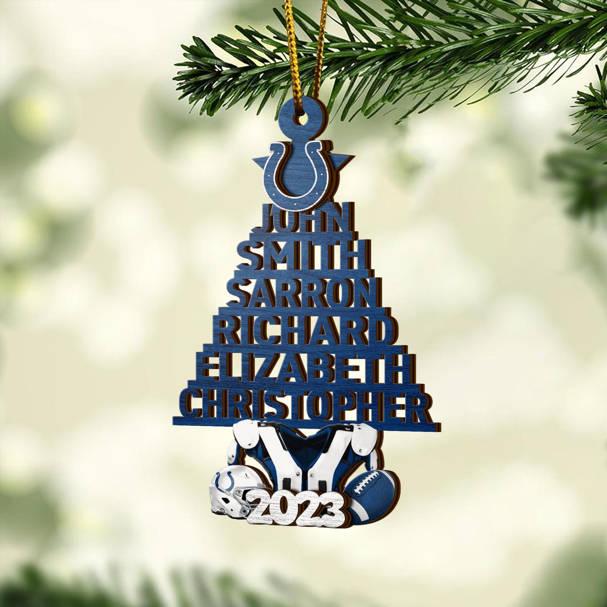 Indianapolis Colts 2 Layered Piece Wooden Ornament Custom Names And Choose Number Of Names, Sport Team And Christmas Tree Ornament ETRG-52211
