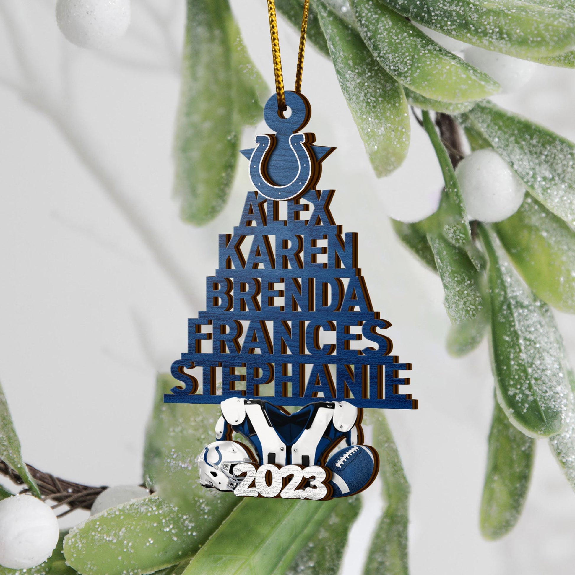 Indianapolis Colts 2 Layered Piece Wooden Ornament Custom Names And Choose Number Of Names, Sport Team And Christmas Tree Ornament ETRG-52211