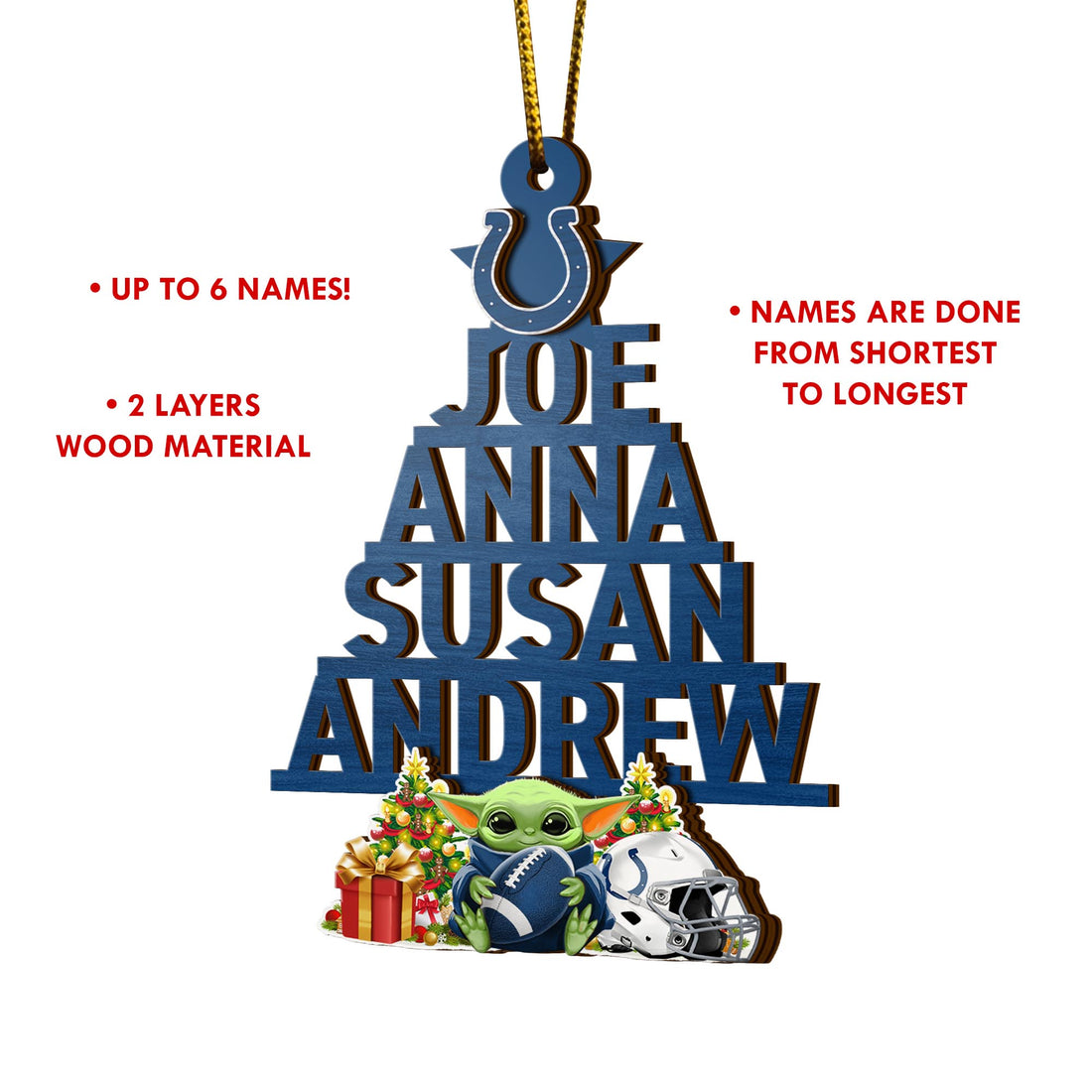 Indianapolis Colts 2 Layered Piece Wooden Ornament Custom Your Name And Choose Your Number Of Names, Sport Home Decor, Ornament For Sport Lovers ETRG-52190