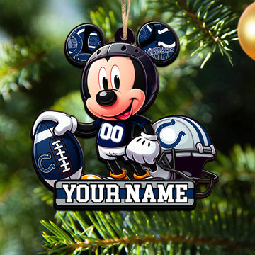 Indianapolis Colts 2 Layered Wooden Ornament Personalized Your Name, Football Team And MK Mouse Ornament, Football Lover Gifts ETHY-52624