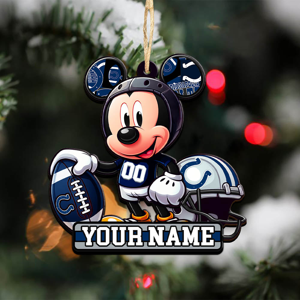 Indianapolis Colts 2 Layered Wooden Ornament Personalized Your Name, Football Team And MK Mouse Ornament, Football Lover Gifts ETHY-52624