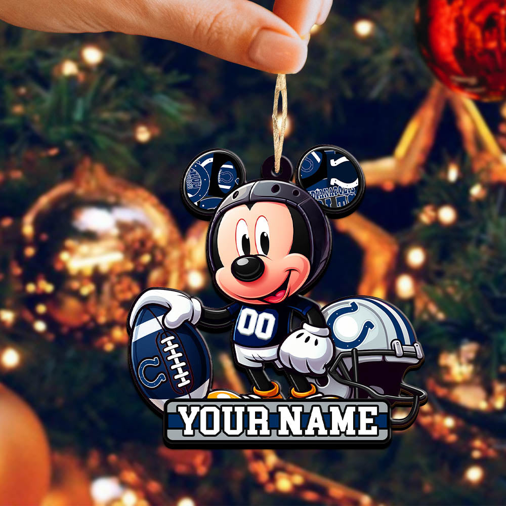Indianapolis Colts 2 Layered Wooden Ornament Personalized Your Name, Football Team And MK Mouse Ornament, Football Lover Gifts ETHY-52624