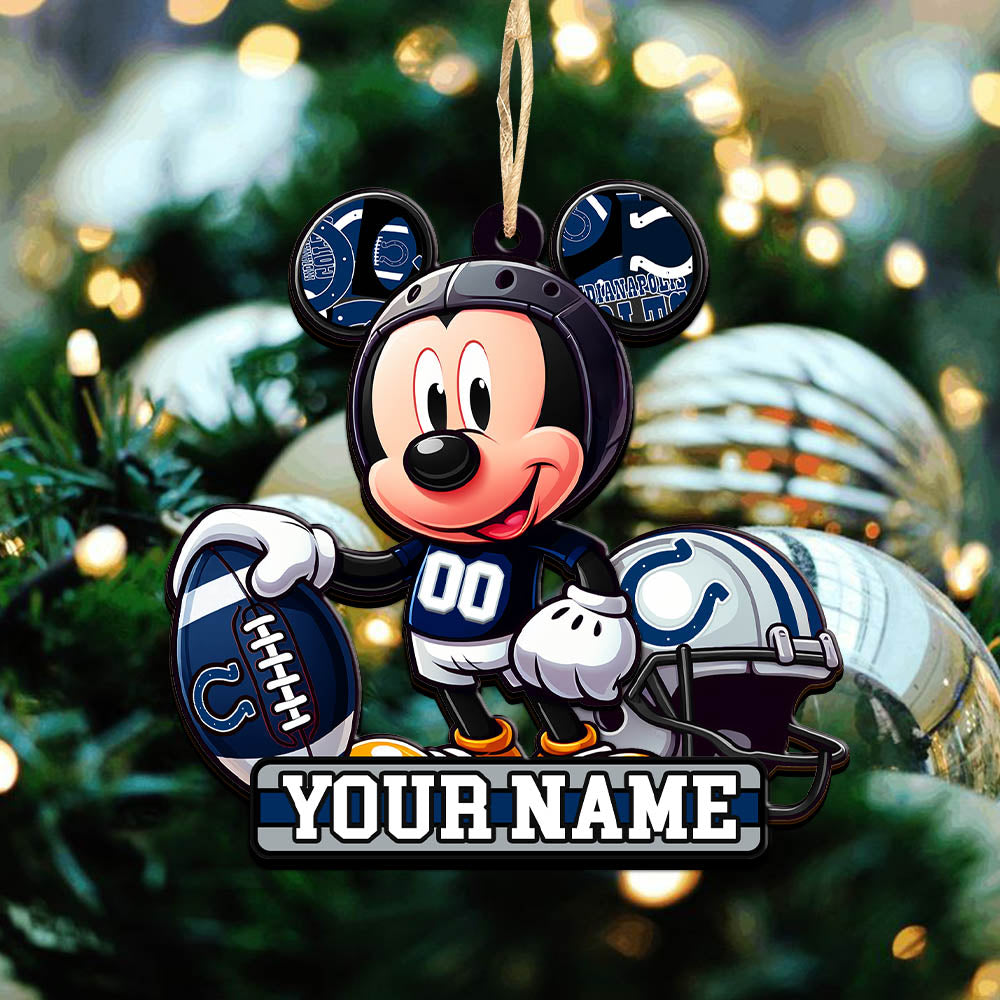 Indianapolis Colts 2 Layered Wooden Ornament Personalized Your Name, Football Team And MK Mouse Ornament, Football Lover Gifts ETHY-52624