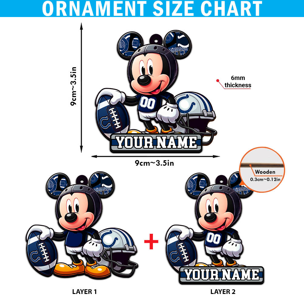 Indianapolis Colts 2 Layered Wooden Ornament Personalized Your Name, Football Team And MK Mouse Ornament, Football Lover Gifts ETHY-52624