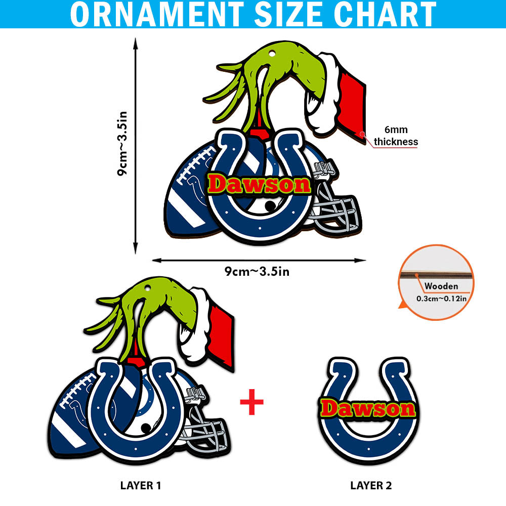 Indianapolis Colts 2 Layered Wooden Ornament Personalized Your Name, GR And American Football Team Ornament, Football Lover Gifts, Hanging Decorations ETHY-52254