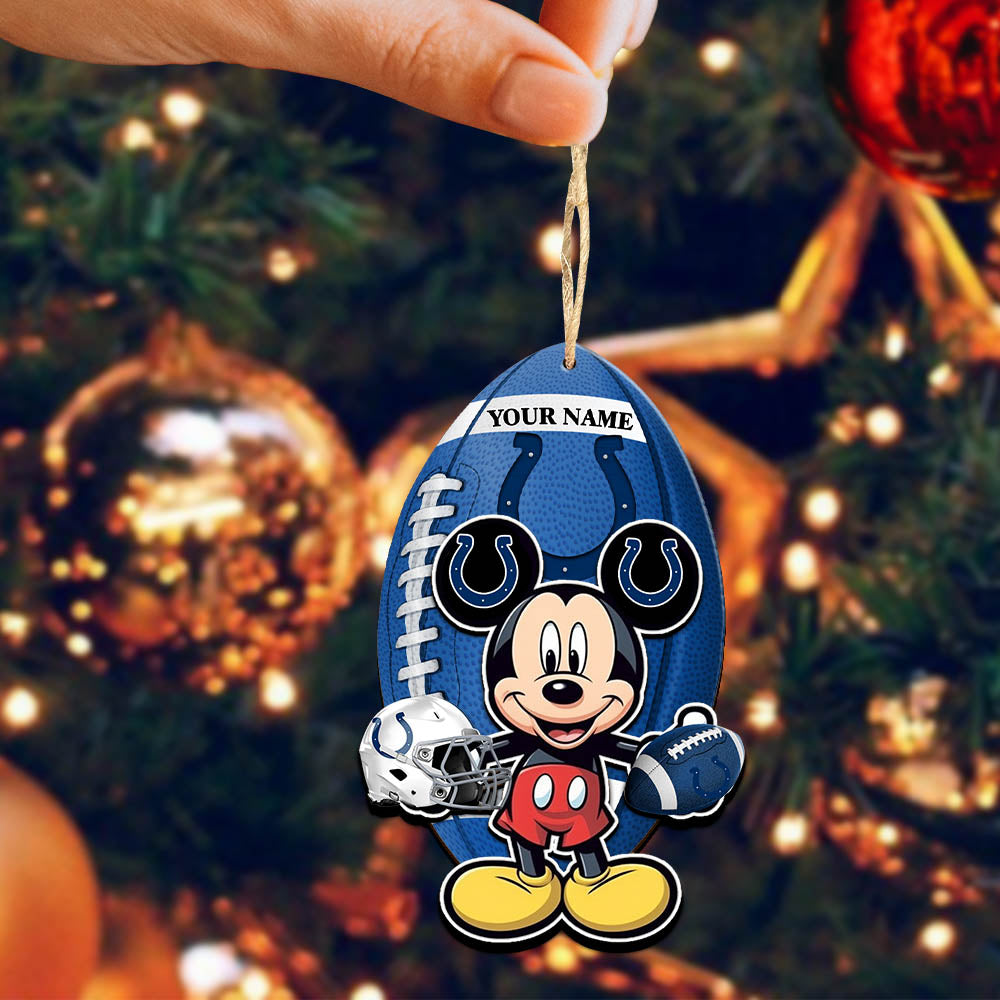 Indianapolis Colts 2 Layered Wooden Ornament Personalized Your Name, MK Mouse And Sport Team Ornament, Sport Gifts, Sport Decorations ETHY-52118