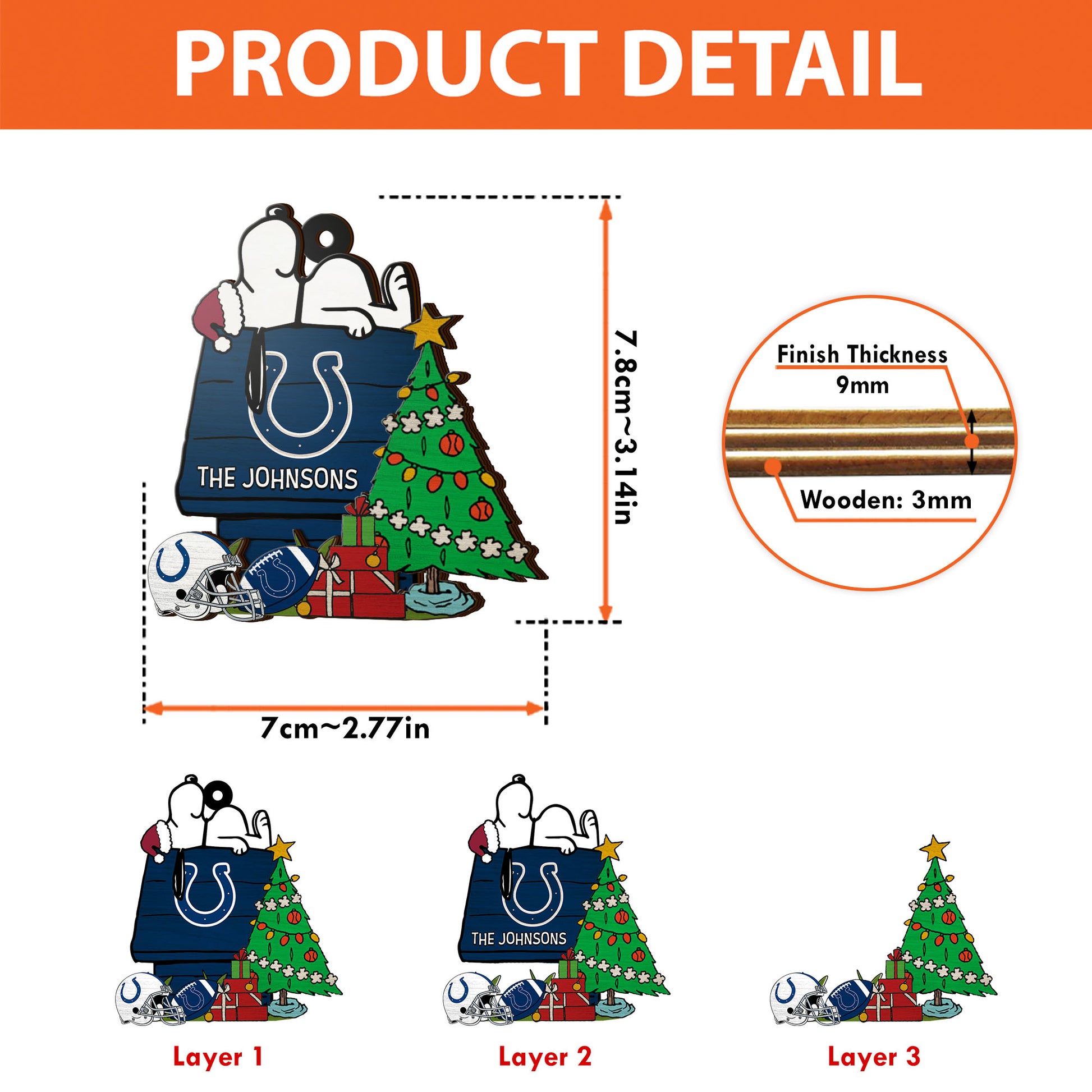 Indianapolis Colts 3 Layered Piece Wooden Ornament Custom Name, Sport Team And SN Ornament, Sport Gifts ETRG-52222