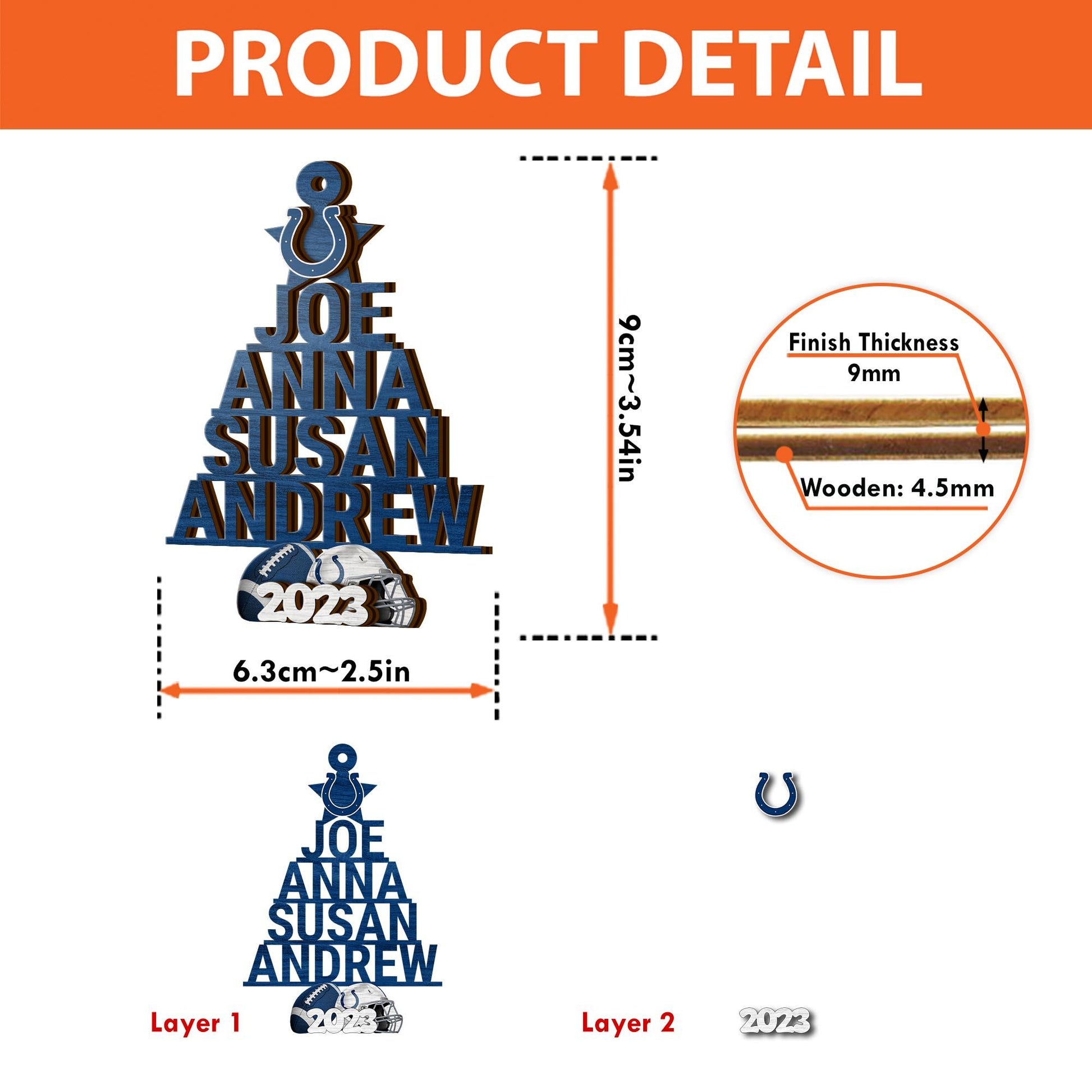 Indianapolis Colts 3 Layered Piece Wooden Ornament Custom Names And Choose Number Of Names, Sport Team And Christmas Tree Ornament, Sport Gifts ETRG-51794