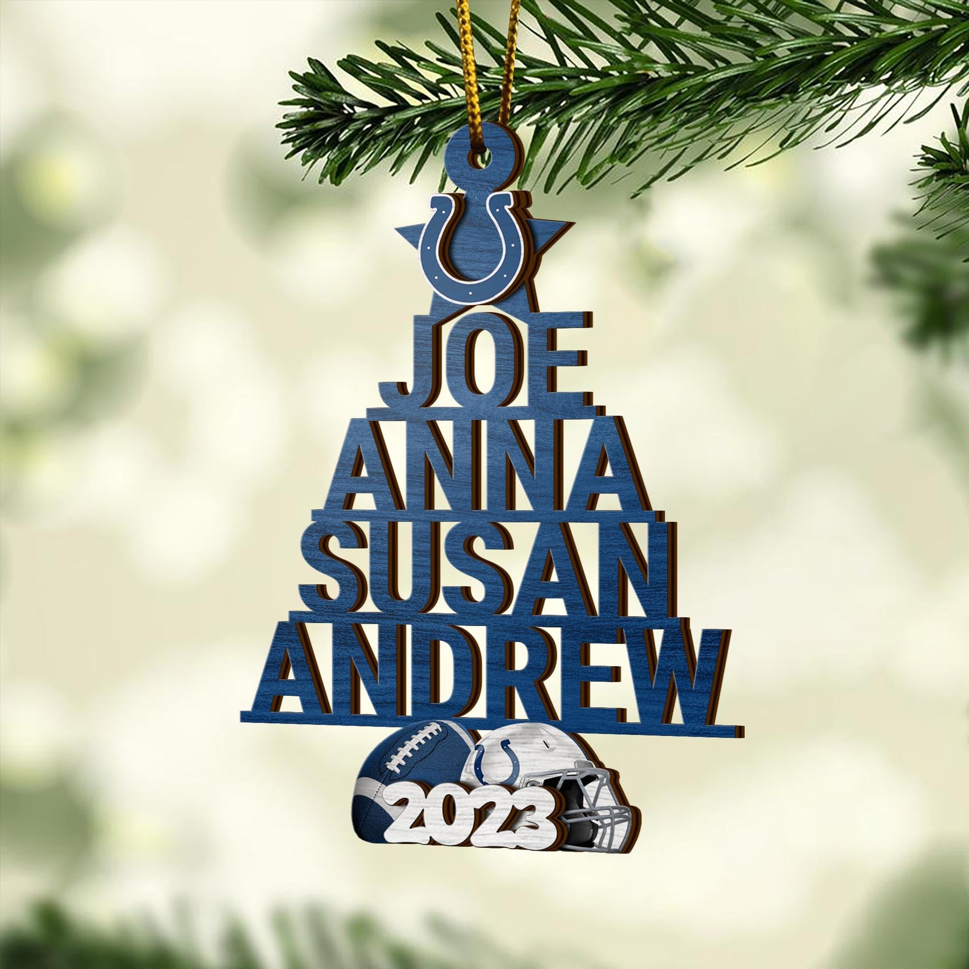 Indianapolis Colts 3 Layered Piece Wooden Ornament Custom Names And Choose Number Of Names, Sport Team And Christmas Tree Ornament, Sport Gifts ETRG-51794
