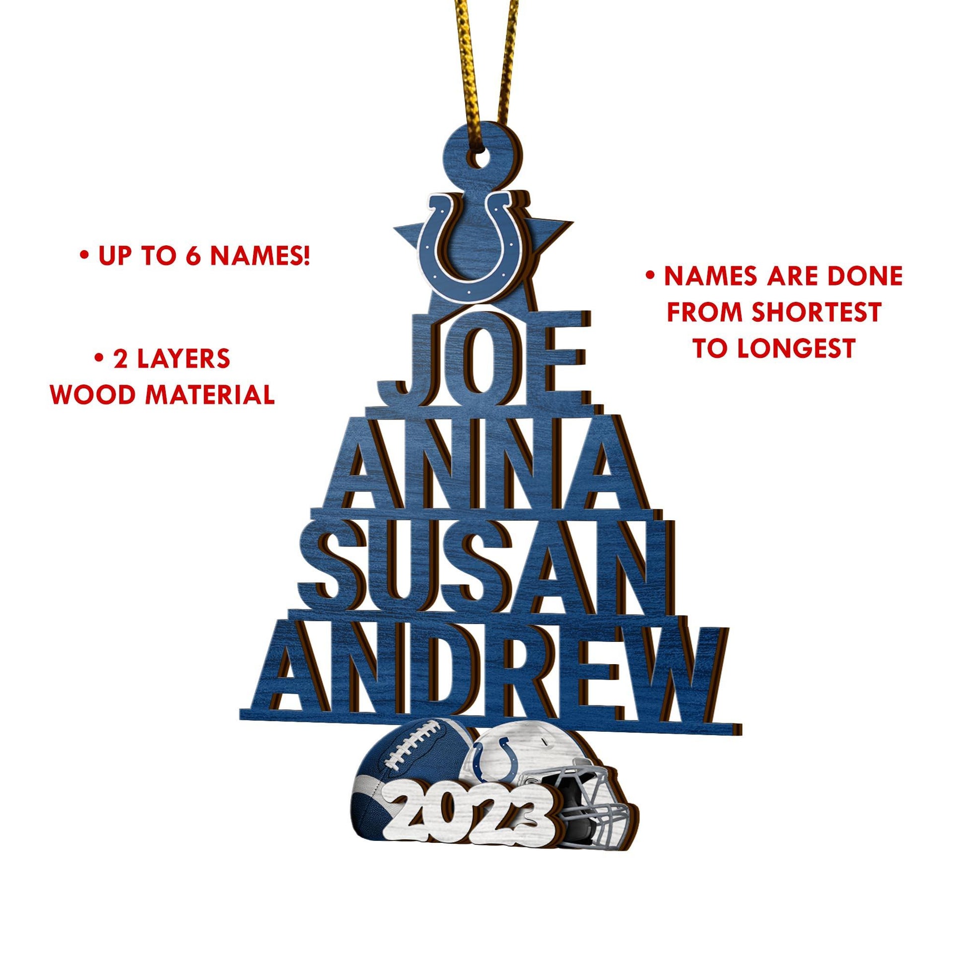 Indianapolis Colts 3 Layered Piece Wooden Ornament Custom Names And Choose Number Of Names, Sport Team And Christmas Tree Ornament, Sport Gifts ETRG-51794