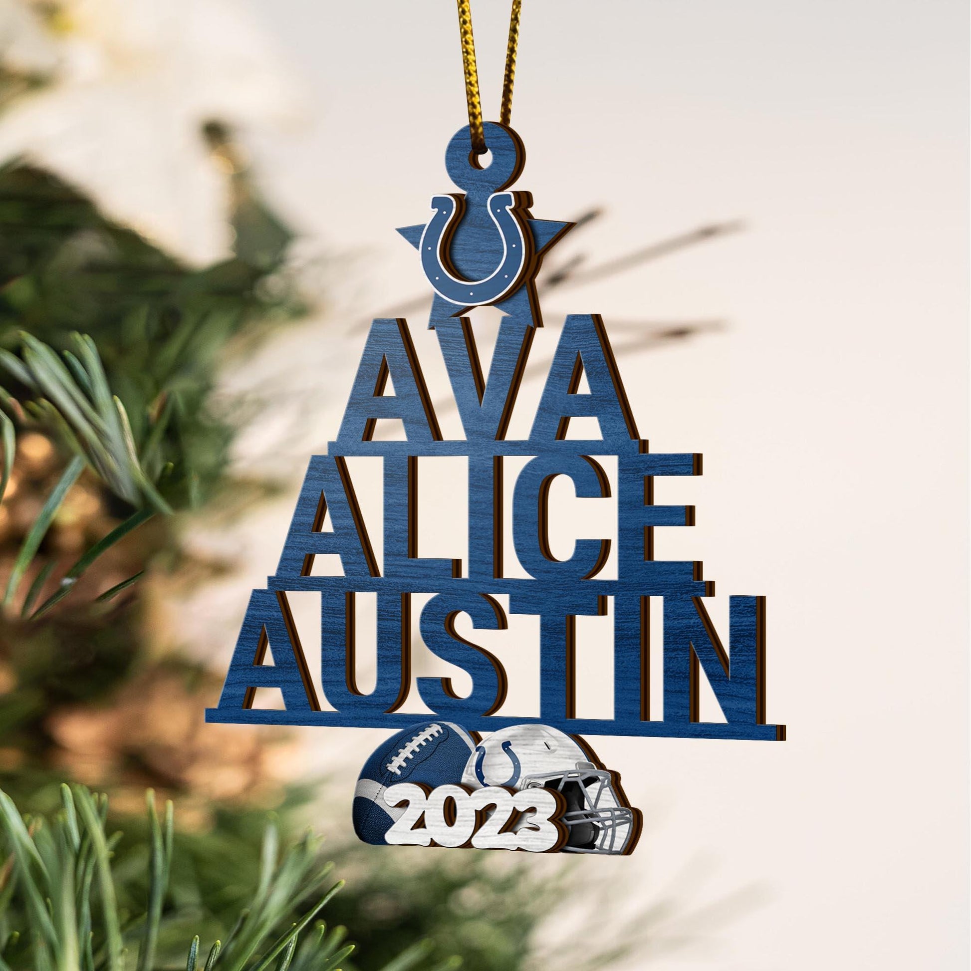 Indianapolis Colts 3 Layered Piece Wooden Ornament Custom Names And Choose Number Of Names, Sport Team And Christmas Tree Ornament, Sport Gifts ETRG-51794