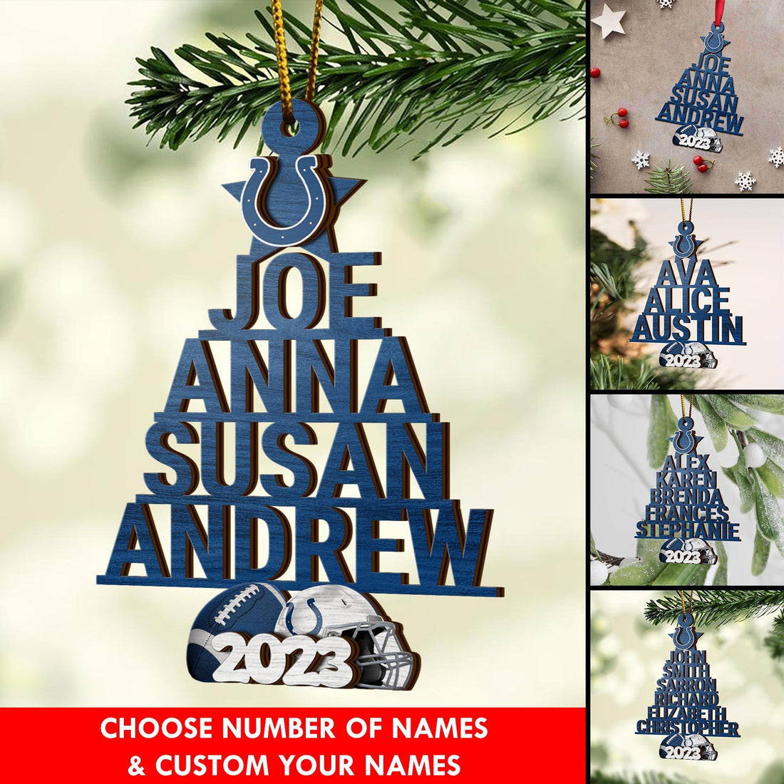 Indianapolis Colts 3 Layered Piece Wooden Ornament Custom Names And Choose Number Of Names, Sport Team And Christmas Tree Ornament, Sport Gifts ETRG-51794