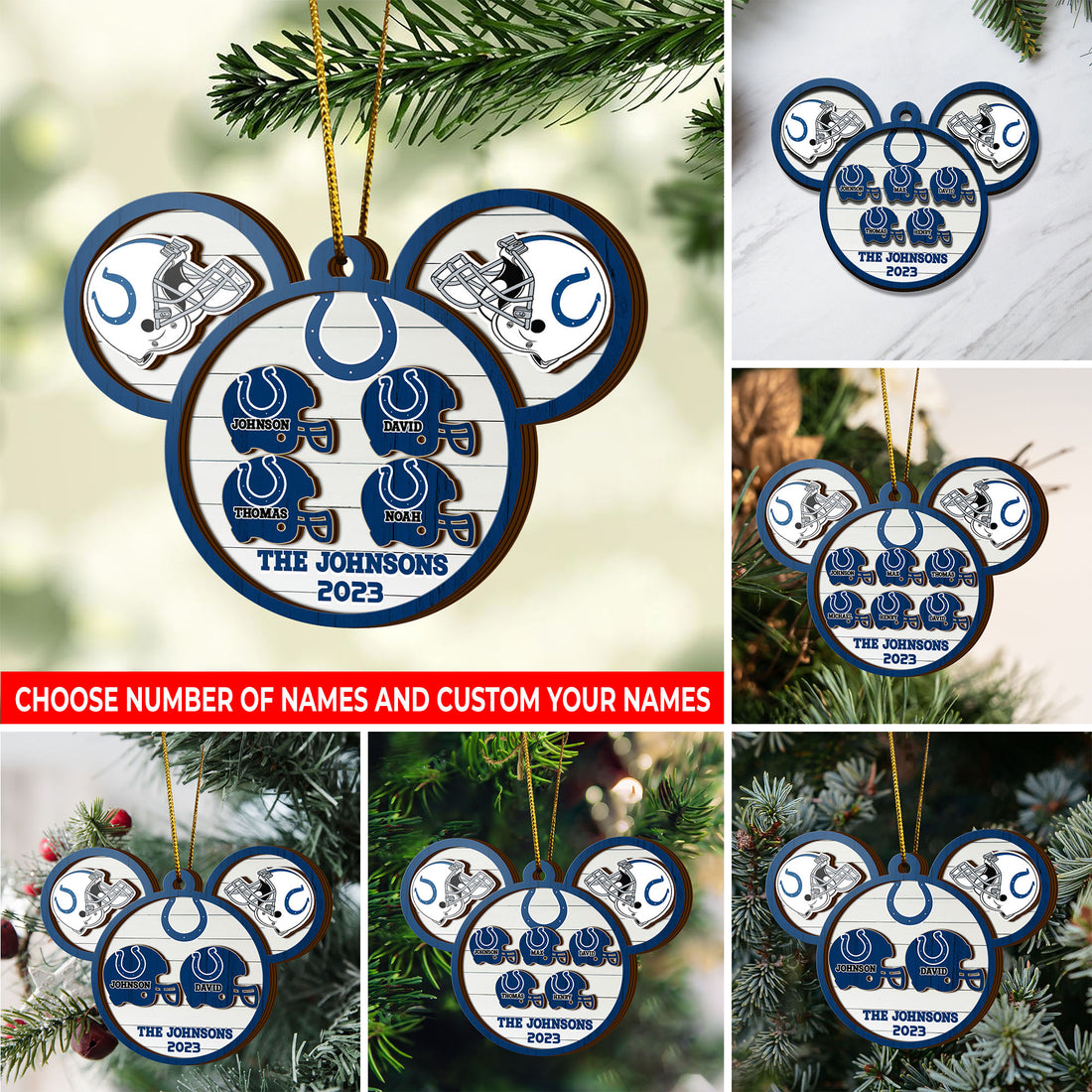 Indianapolis Colts 3 Layered Piece Wooden Ornament Custom Your Family Name And Choose Your Number Of Names, Sport Decorations, Ornament For Sport Lover ETRG-52267