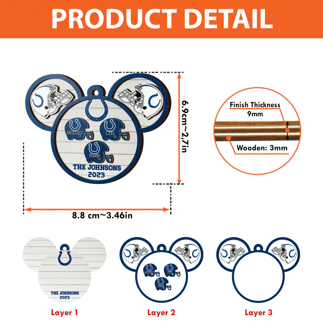 Indianapolis Colts 3 Layered Piece Wooden Ornament Custom Your Family Name And Choose Your Number Of Names, Sport Decorations, Ornament For Sport Lover ETRG-52267