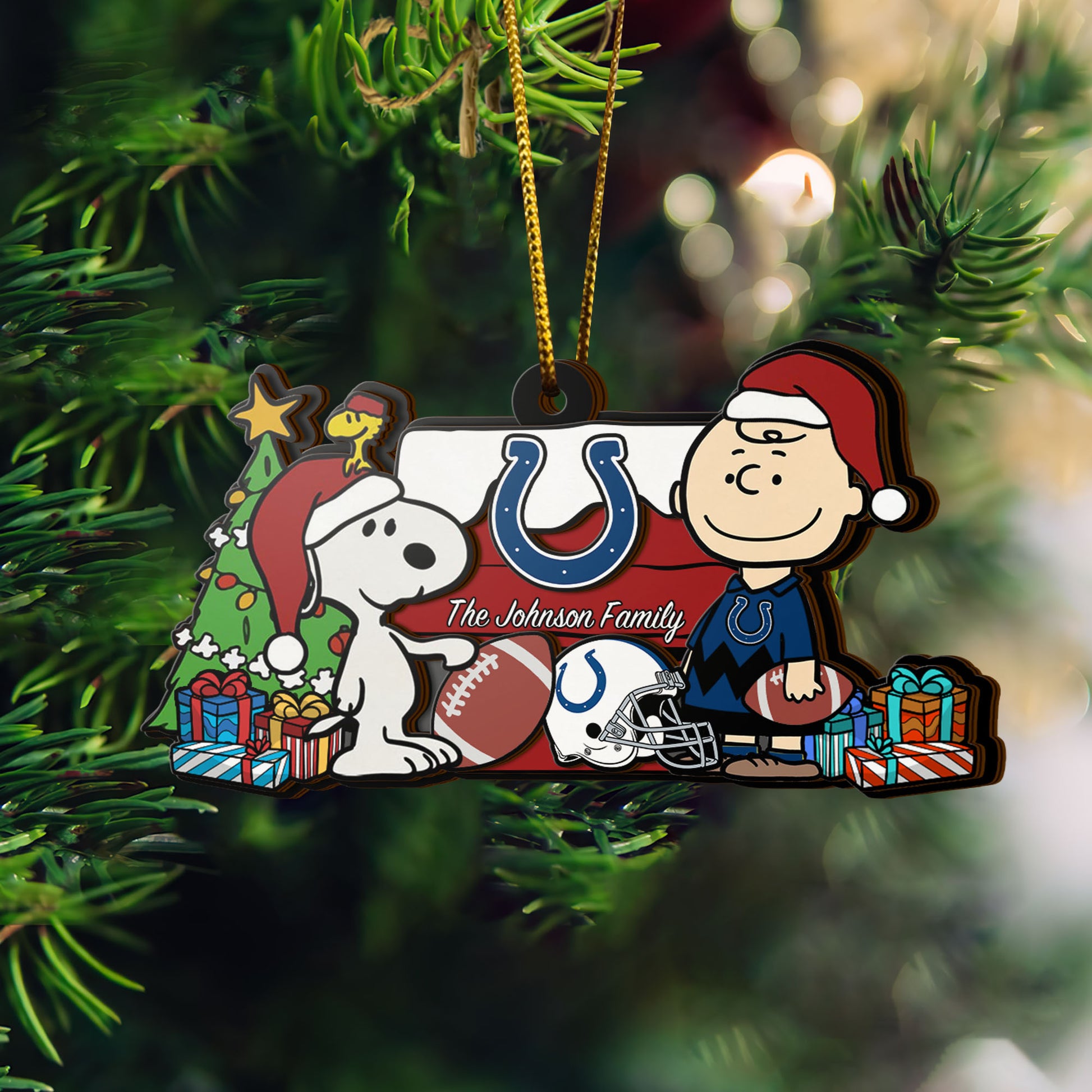 Indianapolis Colts 3 Layered Piece Wooden Ornament Custom Your Family Name, SN And Charlie Brown Ornament, Gift For Sport Lovers, Sport Hanging Decorations EHIVM-52349