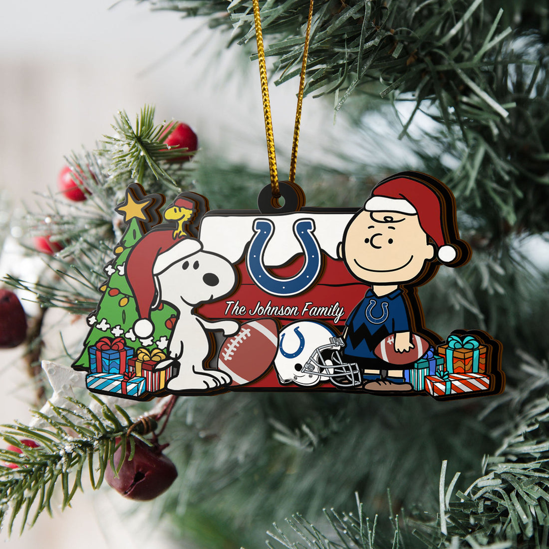 Indianapolis Colts 3 Layered Piece Wooden Ornament Custom Your Family Name, SN And Charlie Brown Ornament, Gift For Sport Lovers, Sport Hanging Decorations EHIVM-52349