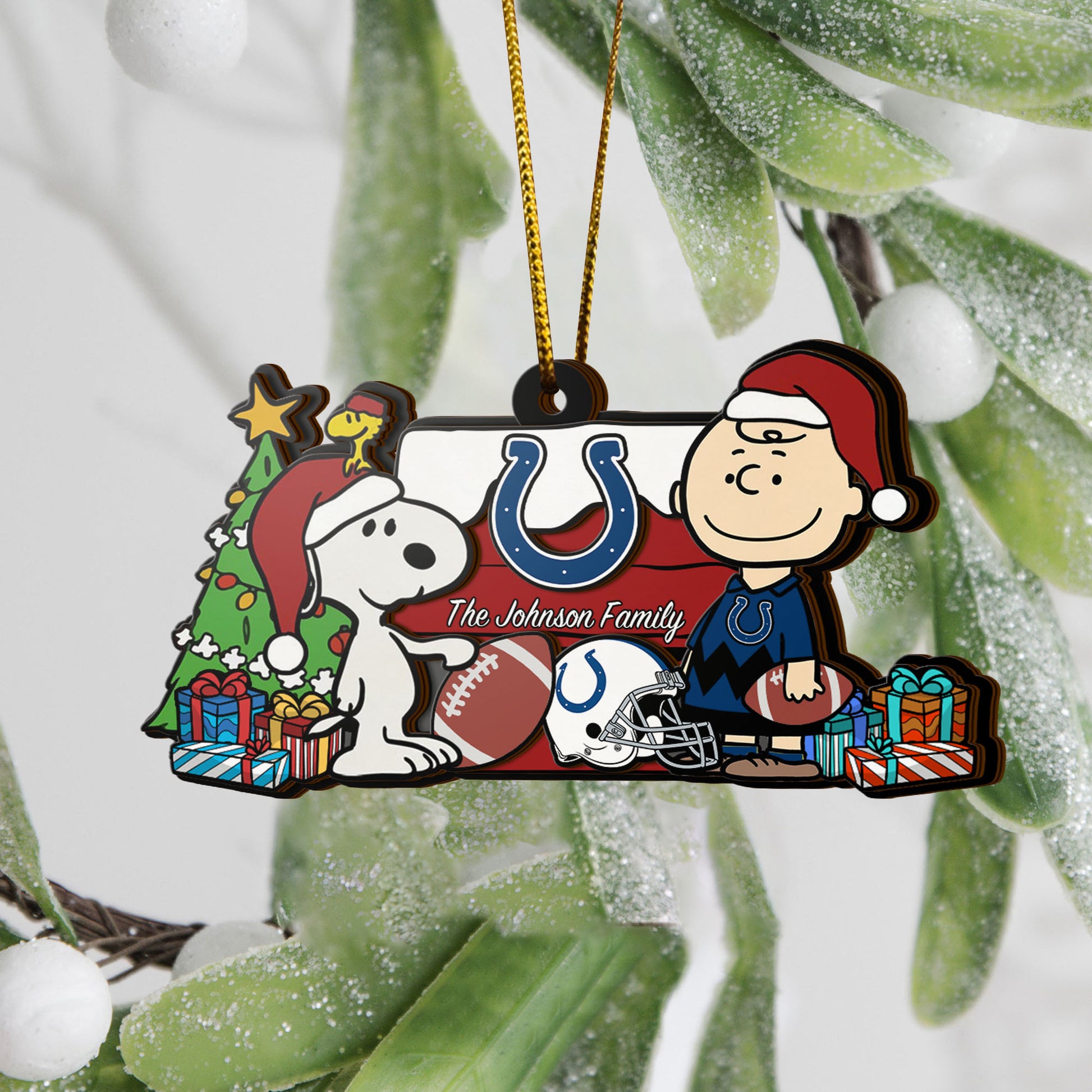 Indianapolis Colts 3 Layered Piece Wooden Ornament Custom Your Family Name, SN And Charlie Brown Ornament, Gift For Sport Lovers, Sport Hanging Decorations EHIVM-52349
