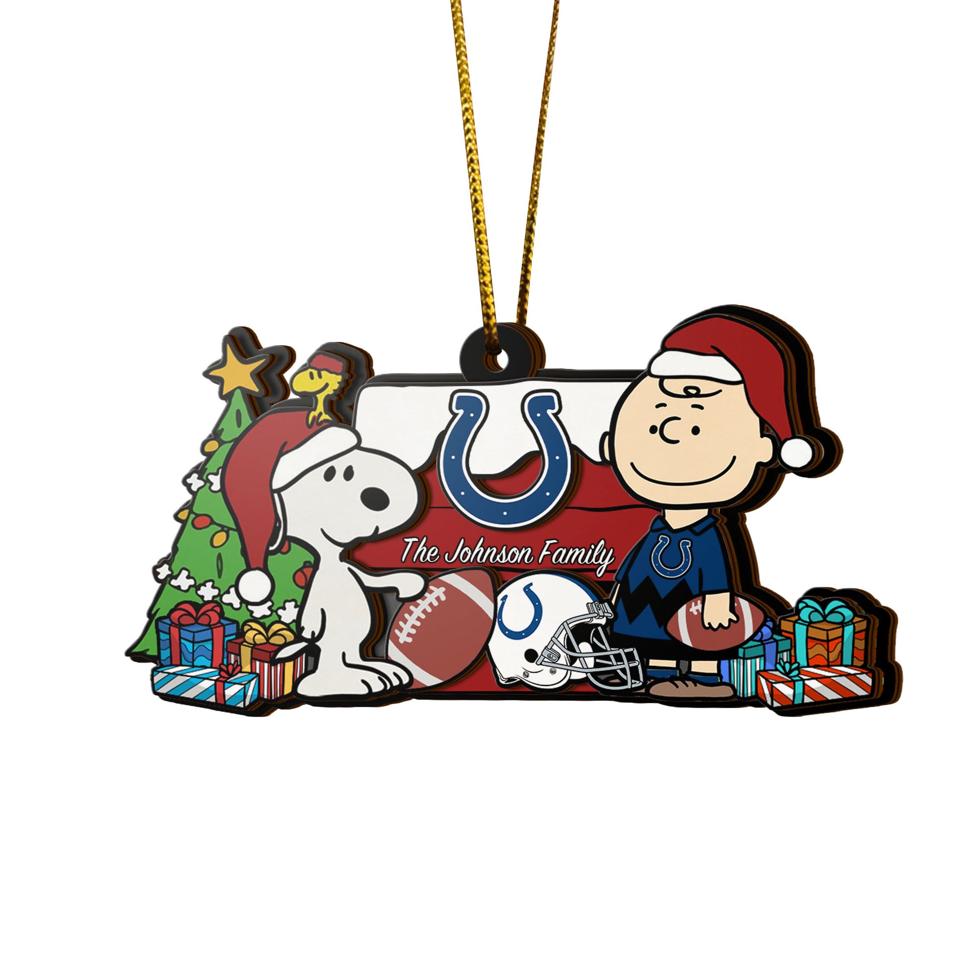 Indianapolis Colts 3 Layered Piece Wooden Ornament Custom Your Family Name, SN And Charlie Brown Ornament, Gift For Sport Lovers, Sport Hanging Decorations EHIVM-52349