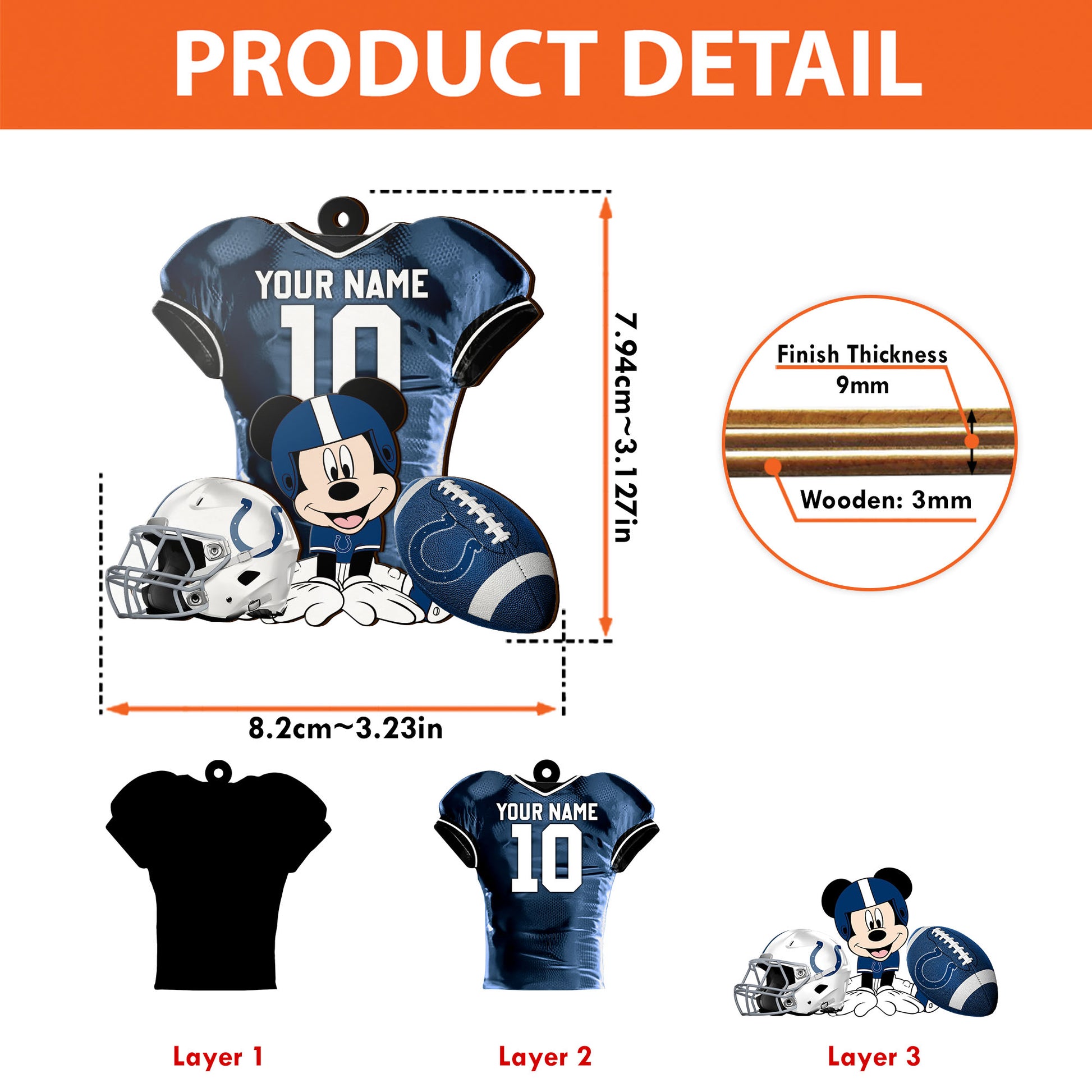 Indianapolis Colts 3 Layered Piece Wooden Ornament Custom Your Name And Number, Sport Team And MK Ornament, Sport Ornament, Fan Gifts EHIVM-52178