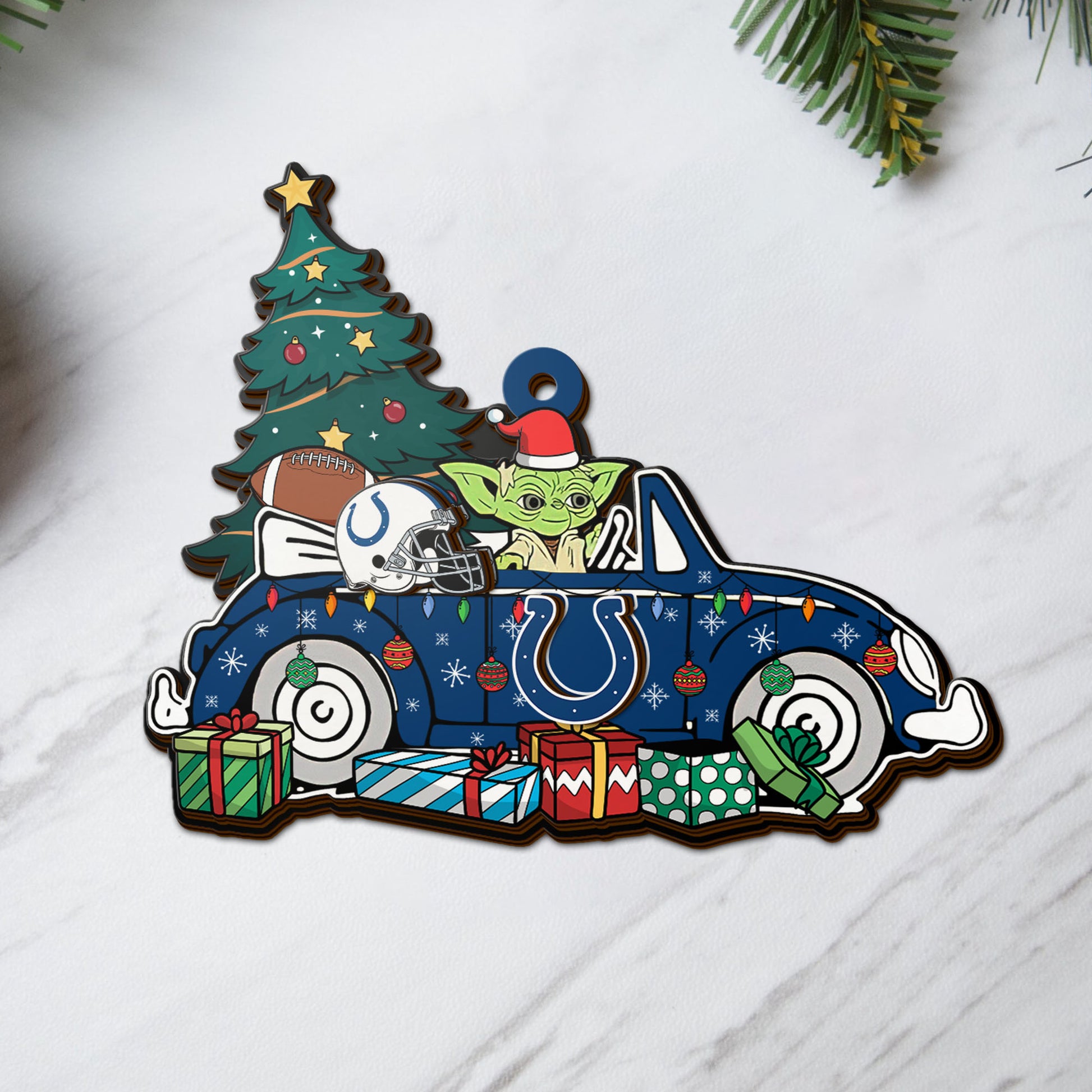 Indianapolis Colts 3 Layered Piece Wooden Ornament, Sport And Baby Yoda Ornament, Fan Gifts, Hanging Decorations EHIVM-52325