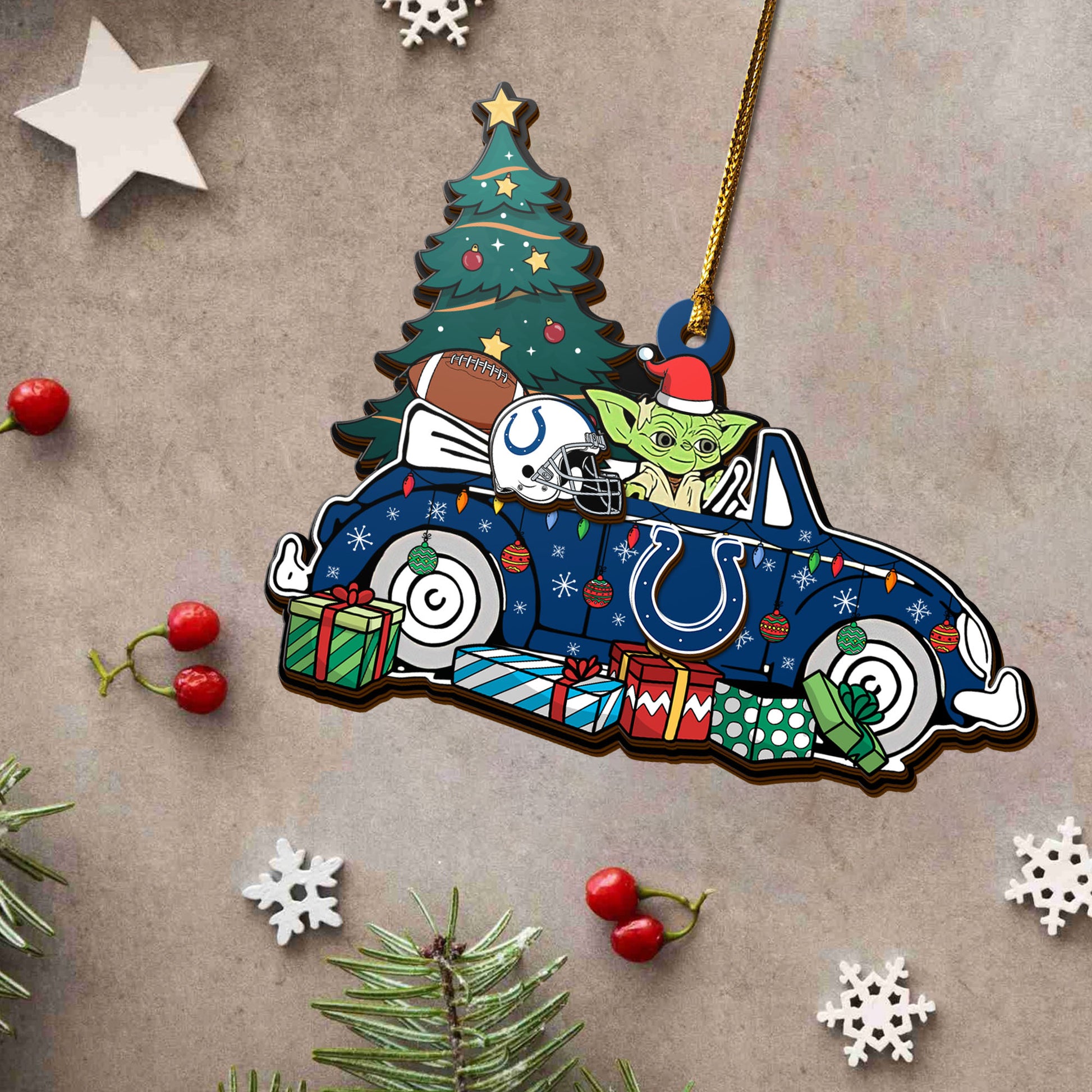 Indianapolis Colts 3 Layered Piece Wooden Ornament, Sport And Baby Yoda Ornament, Fan Gifts, Hanging Decorations EHIVM-52325