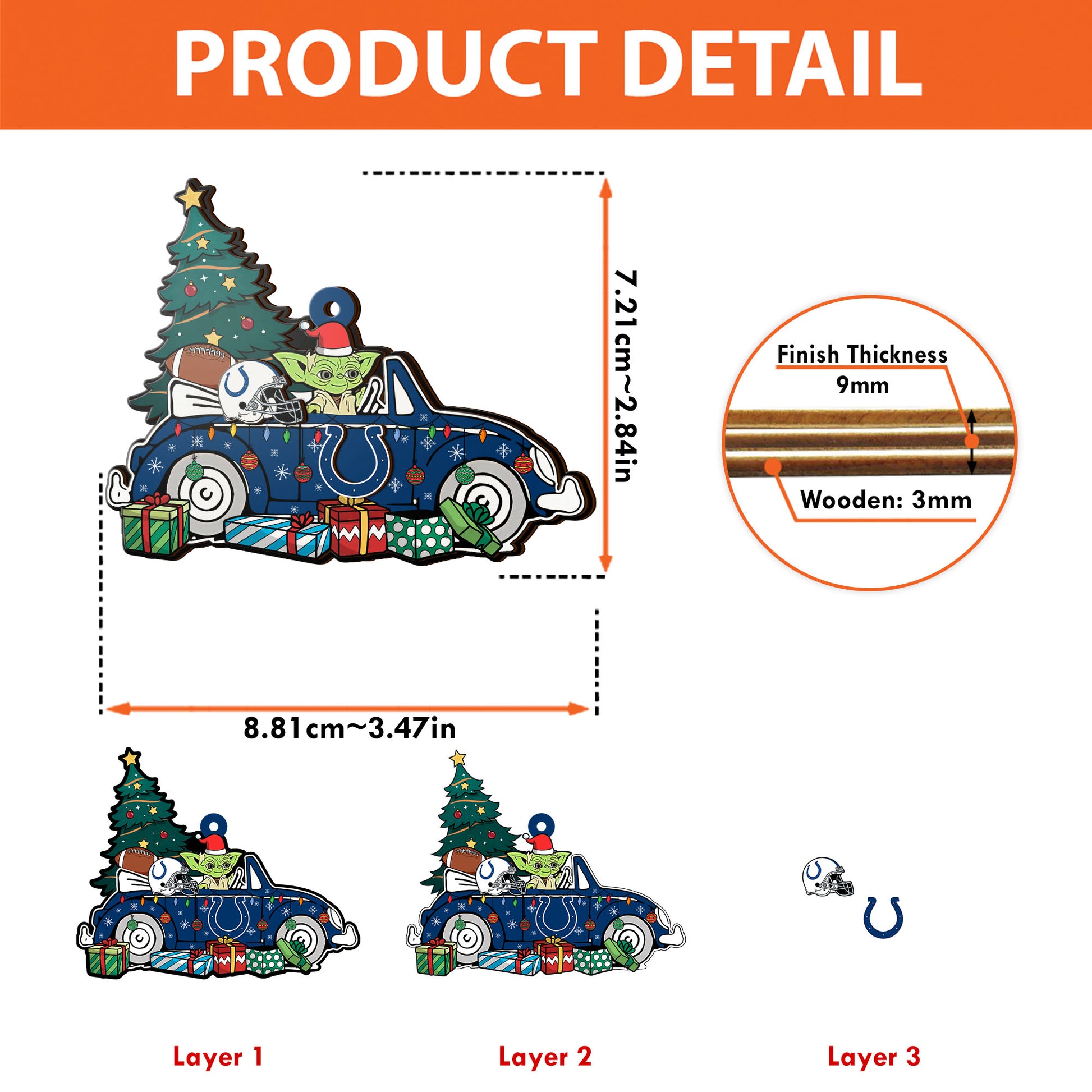 Indianapolis Colts 3 Layered Piece Wooden Ornament, Sport And Baby Yoda Ornament, Fan Gifts, Hanging Decorations EHIVM-52325