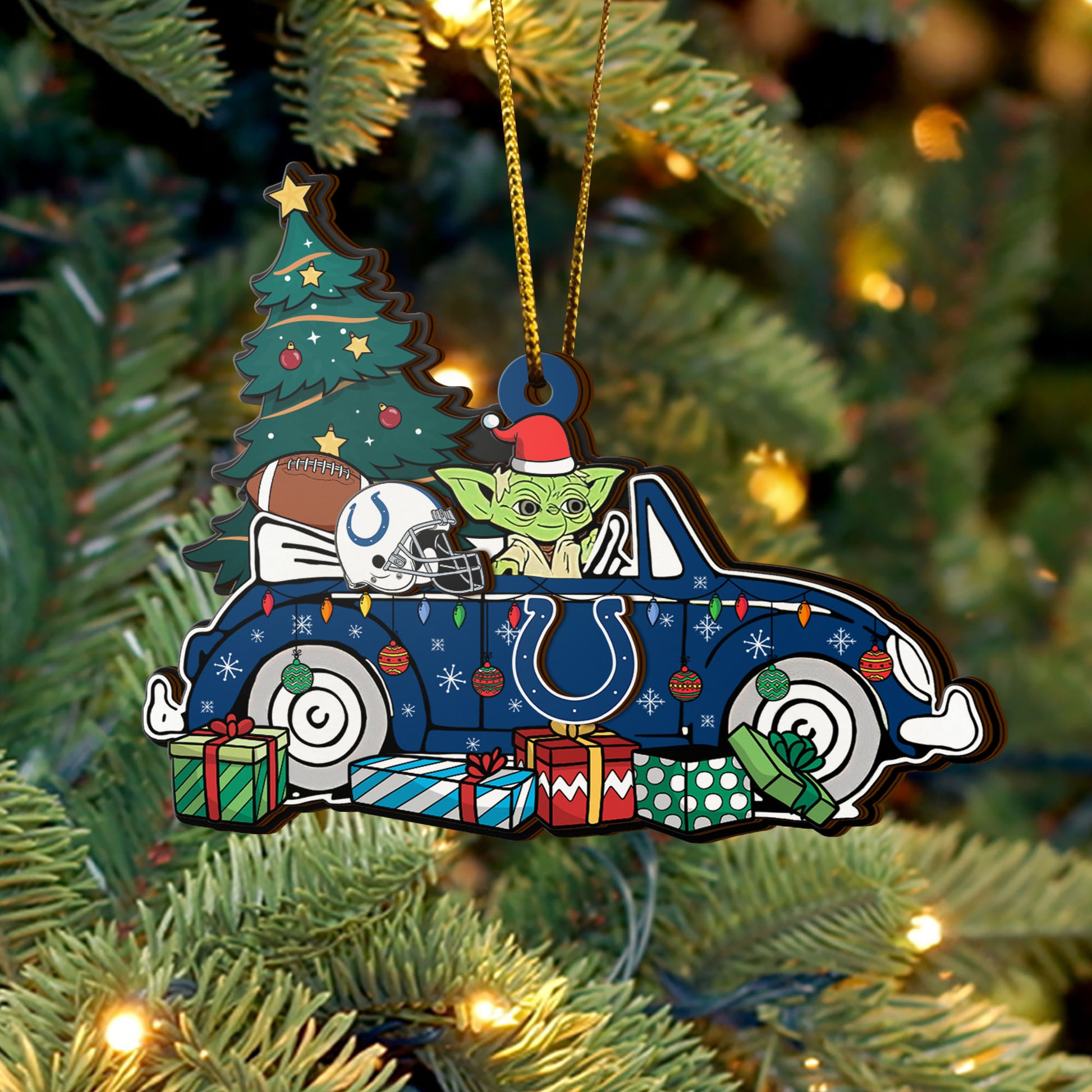 Indianapolis Colts 3 Layered Piece Wooden Ornament, Sport And Baby Yoda Ornament, Fan Gifts, Hanging Decorations EHIVM-52325