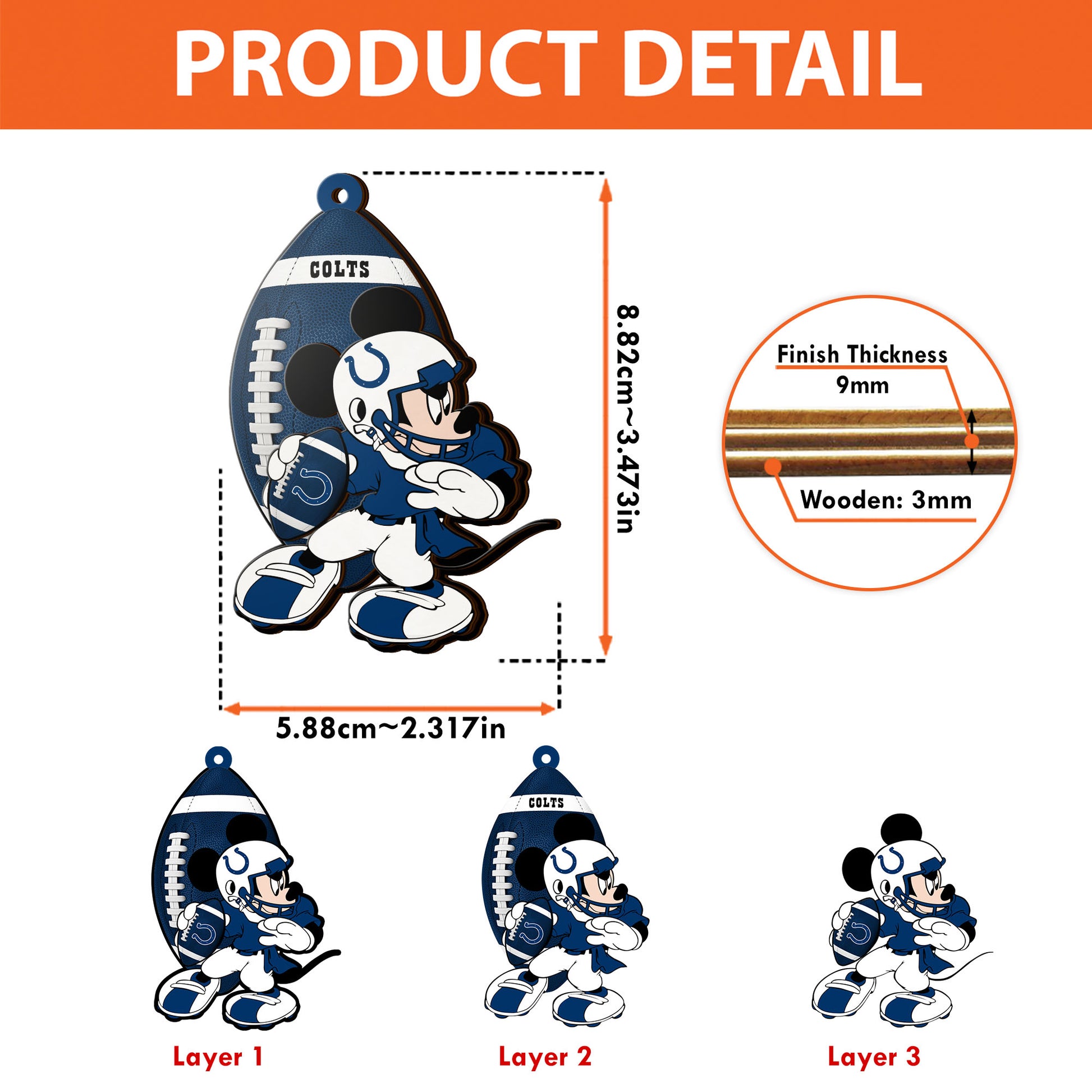 Indianapolis Colts 3 Layered Piece Wooden Ornament, Sport Team And MK Ornament,Sport Ornament, Fan Gifts, Hanging Decoration EHIVM-52346